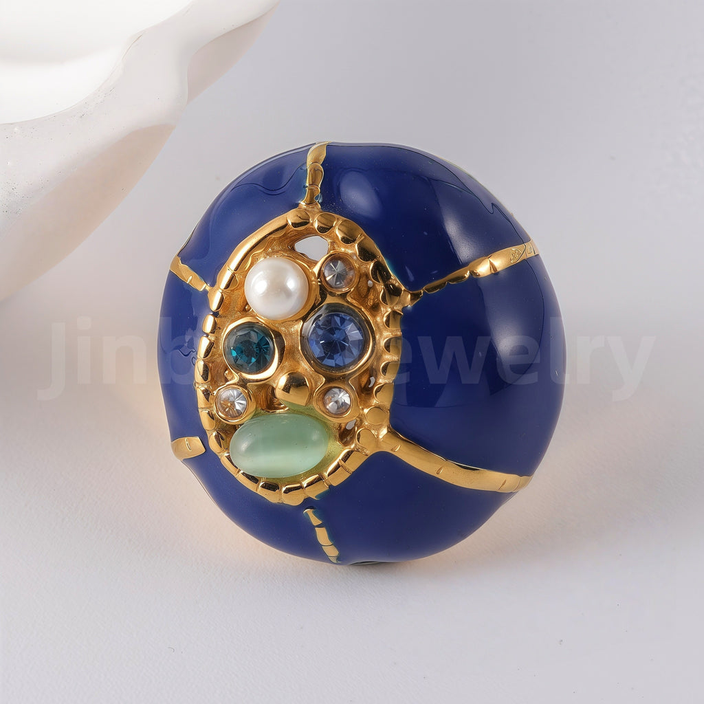 24K Gold-Plated Ceramic Floral  Design Luxury Daily Wear for Women's Ring
