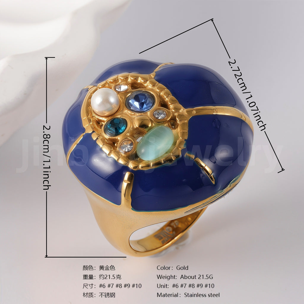 24K Gold-Plated Ceramic Floral  Design Luxury Daily Wear for Women's Ring