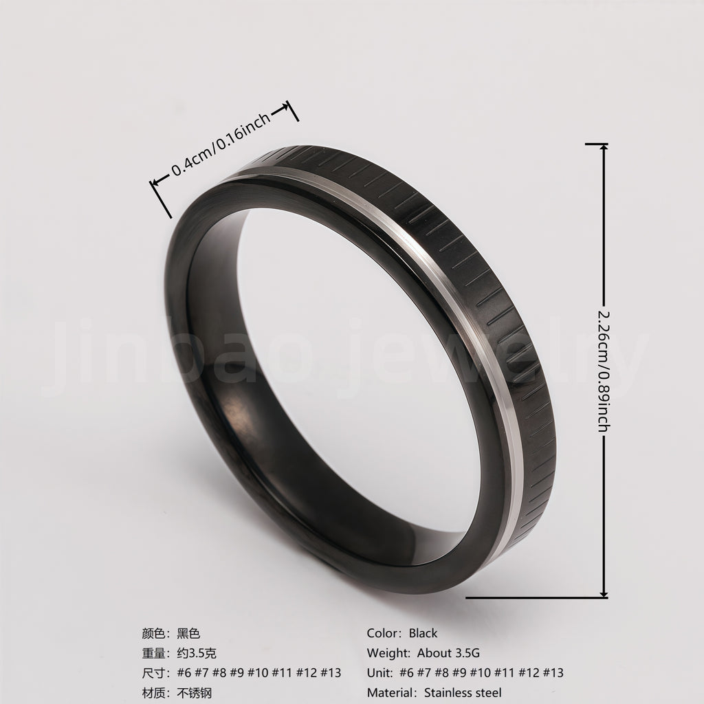Black & Silver Stainless Steel Ring – Modern Dual-Tone Design