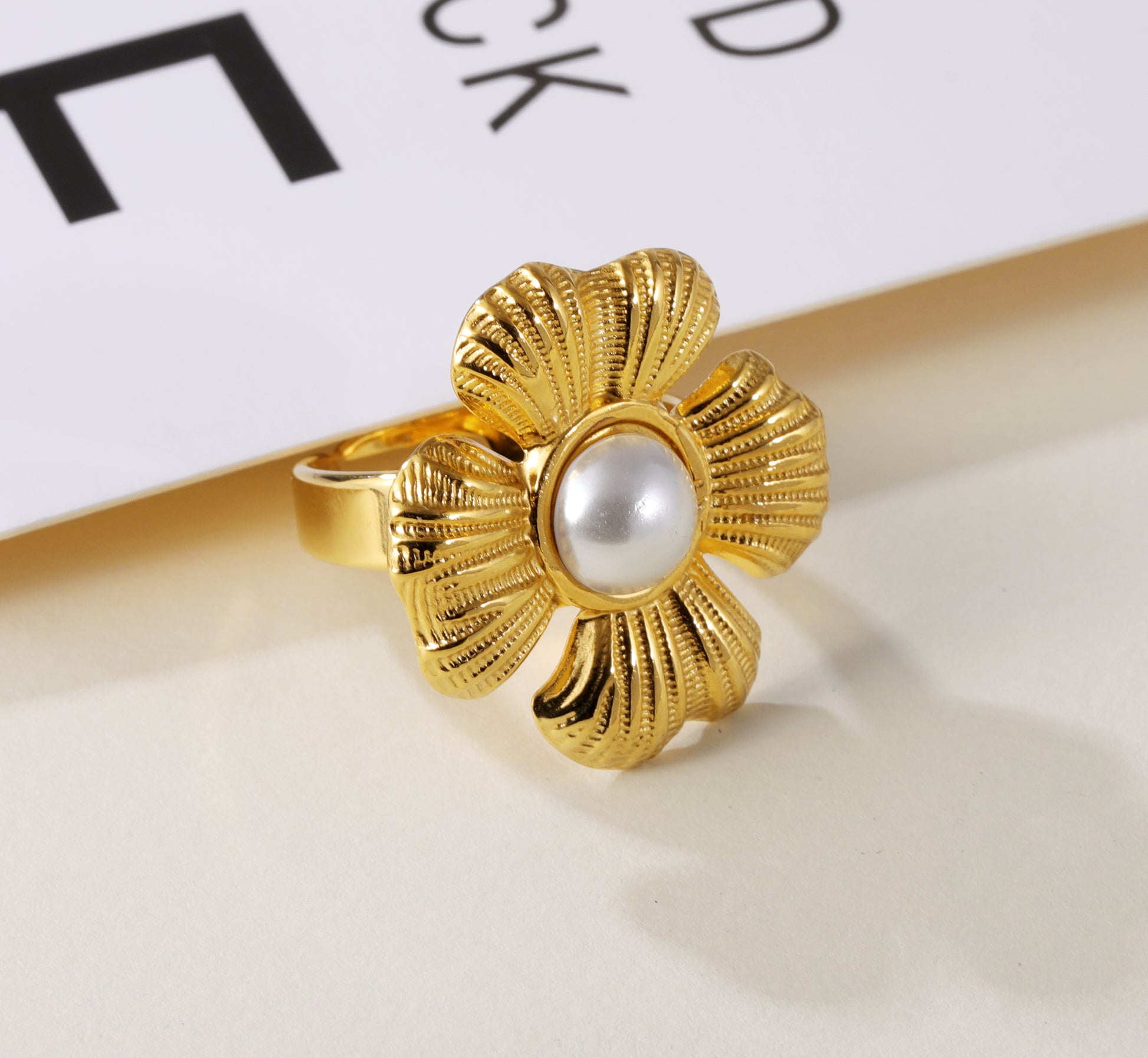 Pearl in Petals - Elegant Flower Ring for Women | G005542