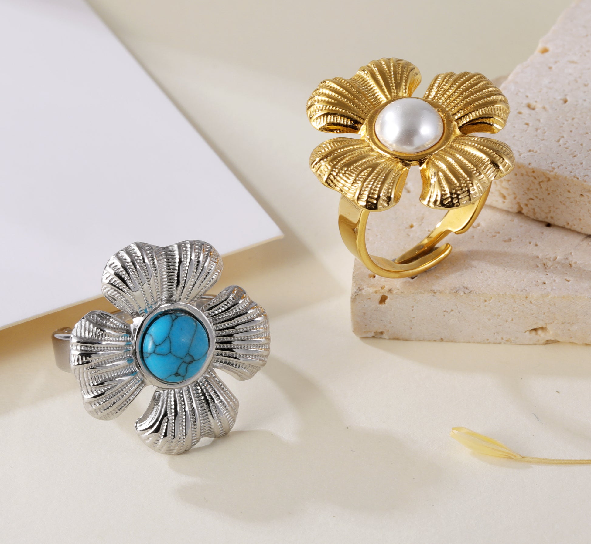 Pearl in Petals - Elegant Flower Ring for Women | G005542
