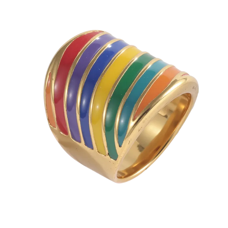Vibrant Multicolor Golden Ring Fashionable Multicolor Stripe Design Unisex | DZ1584
