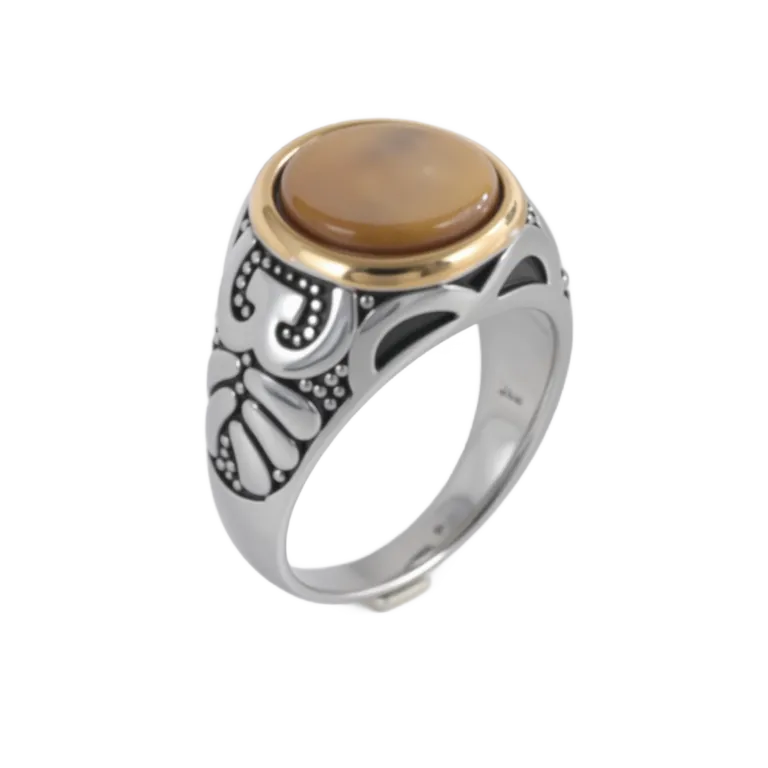 Vintage Style Stainless Steel Ring Men's Two-Tone Gemstone Band | BL667