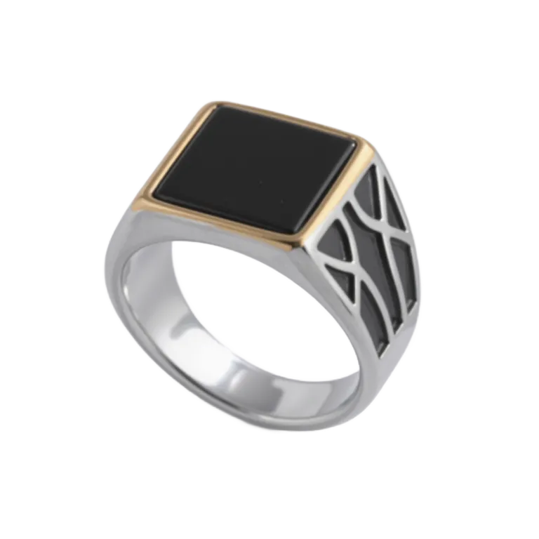 【单款无货】Minimalist Square Gemstone Ring Men's Stainless Steel Ring | K00175