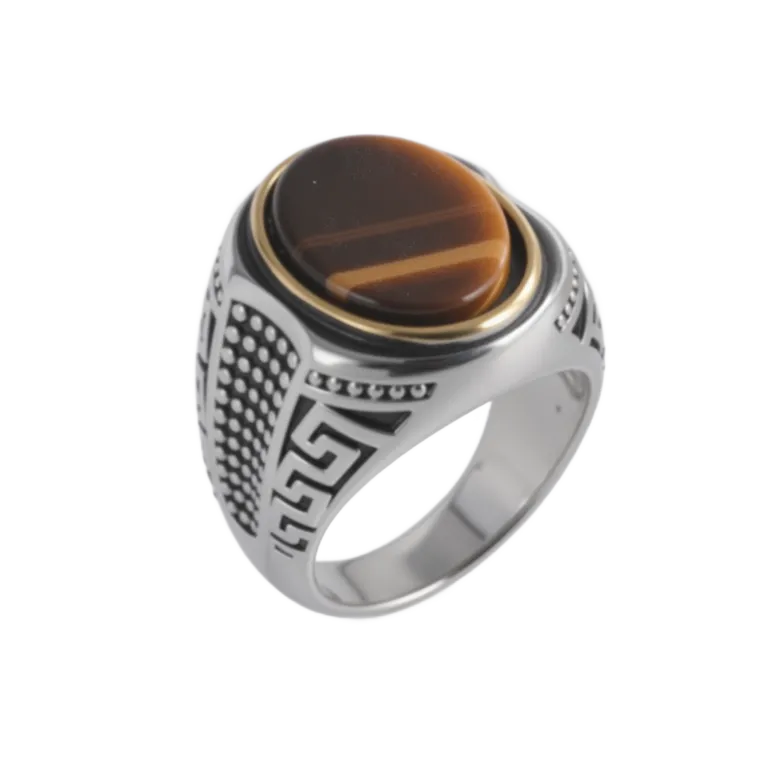 Vintage Tiger Eye Stone Ring Men's Stainless Steel Unique Design | K00692