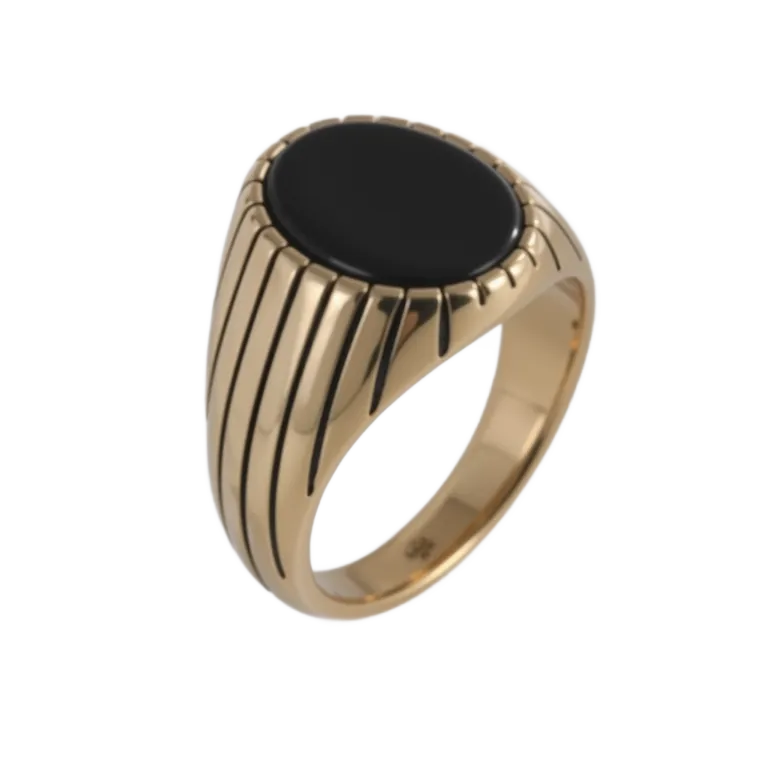 Vintage Gemstone Ring Men's Two-Tone Gold & Silver Stainless Steel Ring | K002193