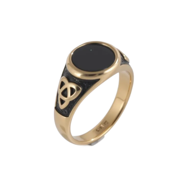 Black Round Inlaid Retro Personalized Stainless Steel Men's Ring | K002933