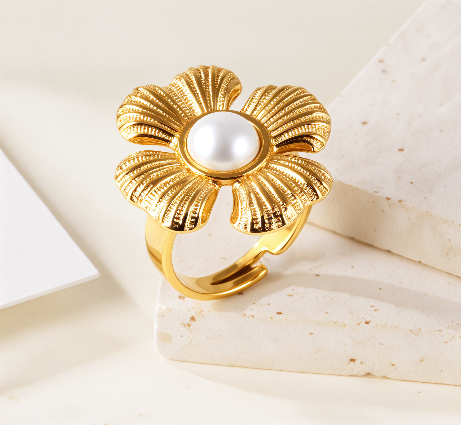 Pearl in Petals - Elegant Flower Ring for Women | G005542