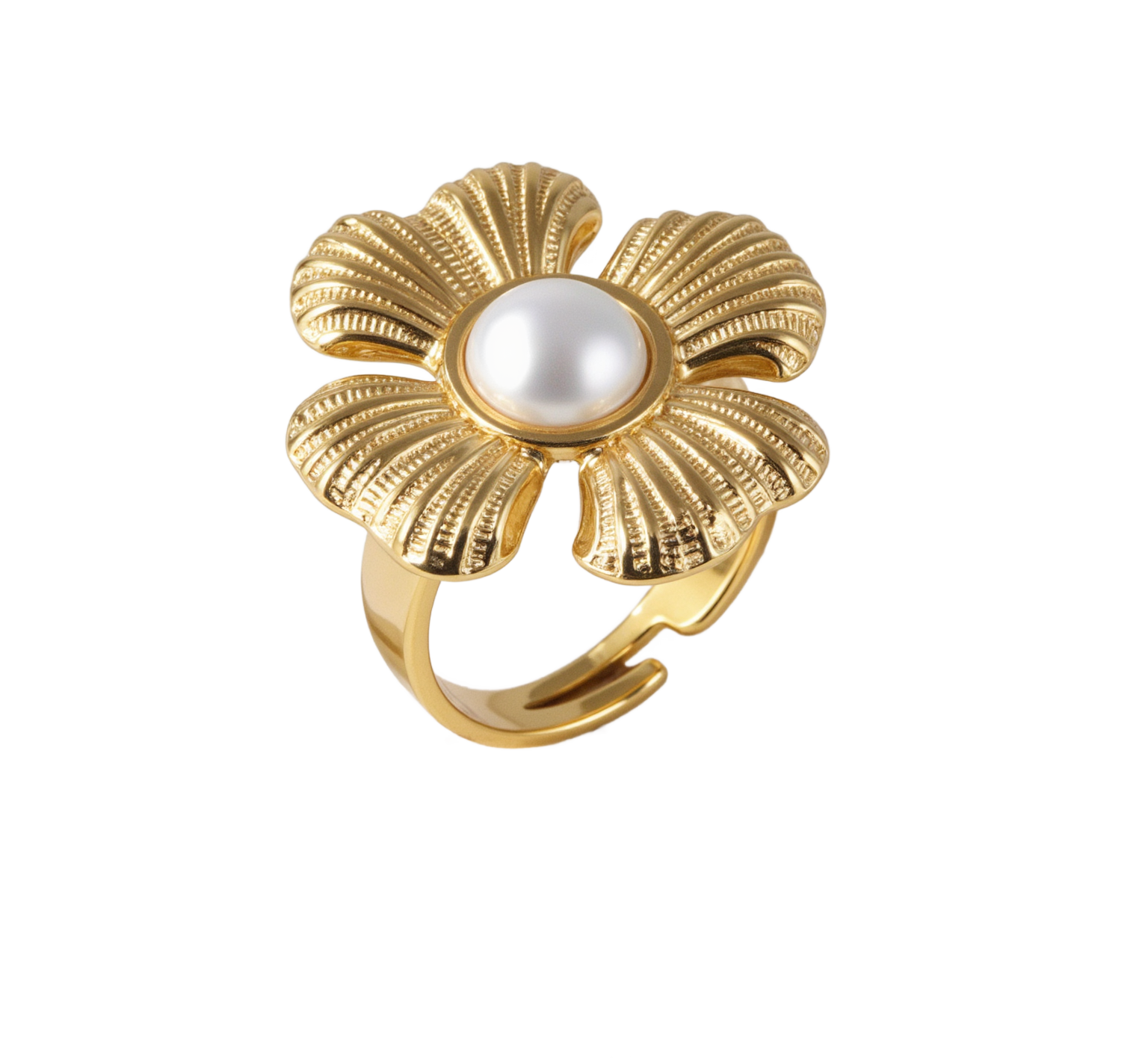 Pearl in Petals - Elegant Flower Ring for Women | G005542
