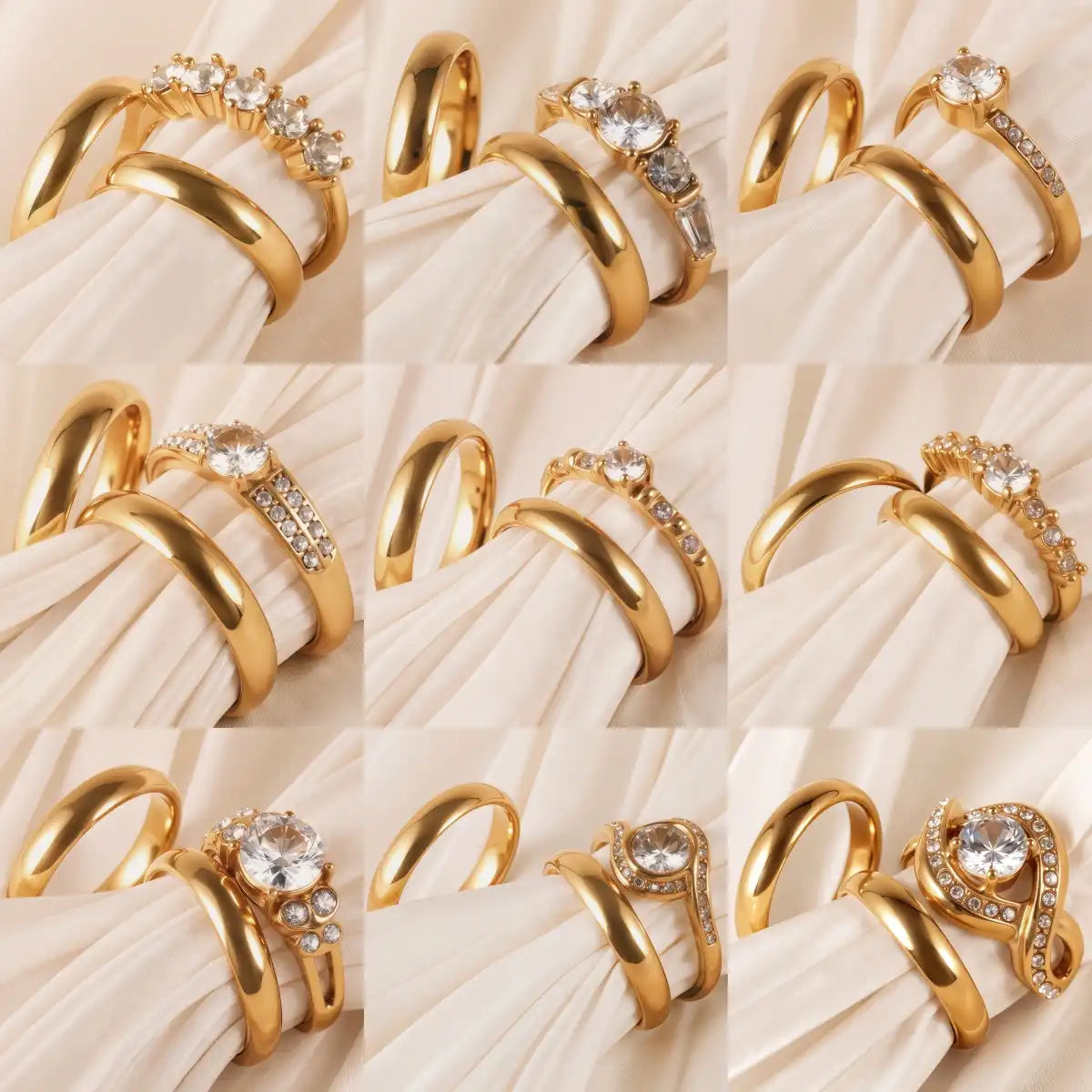 24K Gold-Plating Stainless Steel Luxury Crystal Wedding Waterproof Ring