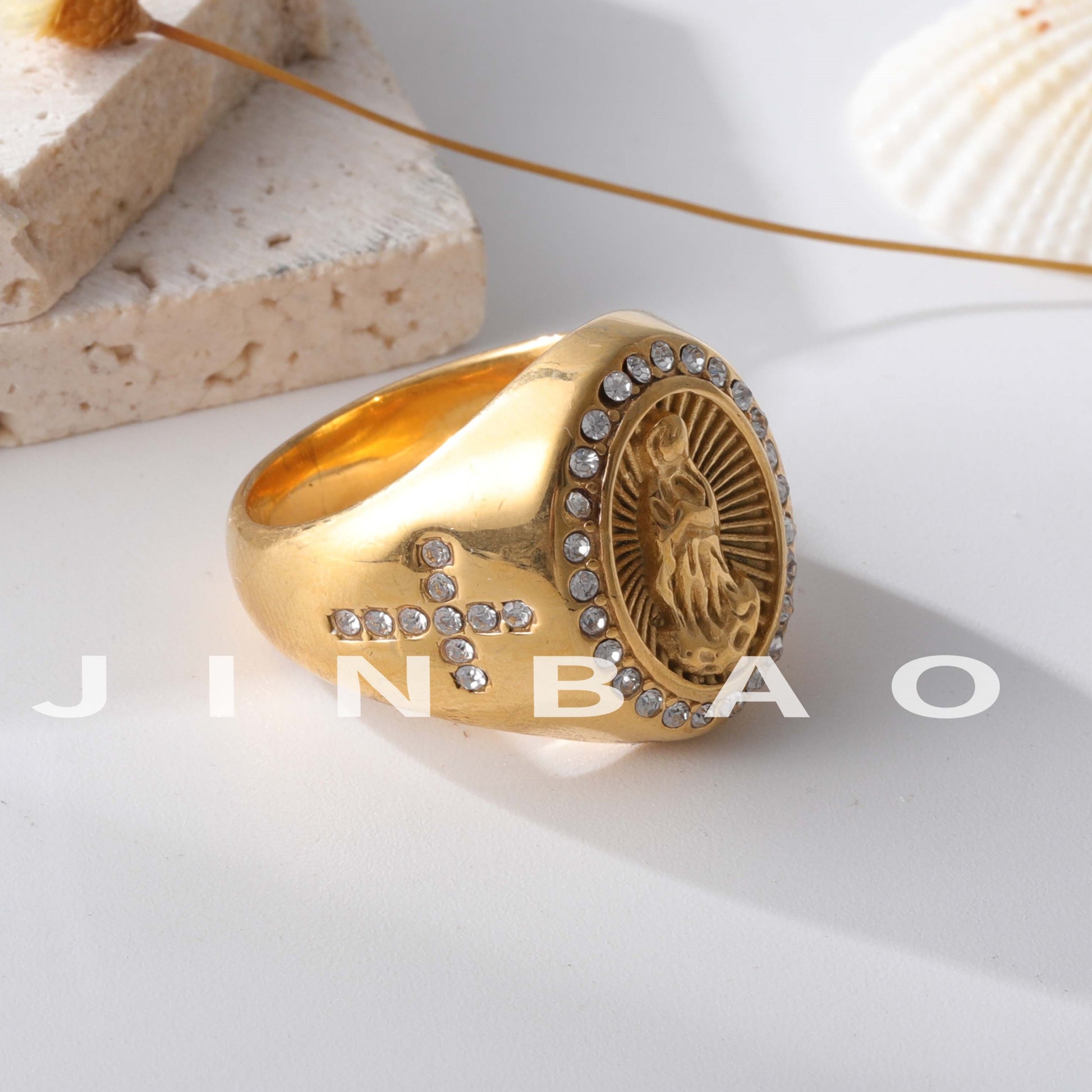 Luxurious Cross Decoration Ring Men's Gold Stainless Steel Ring | G00613