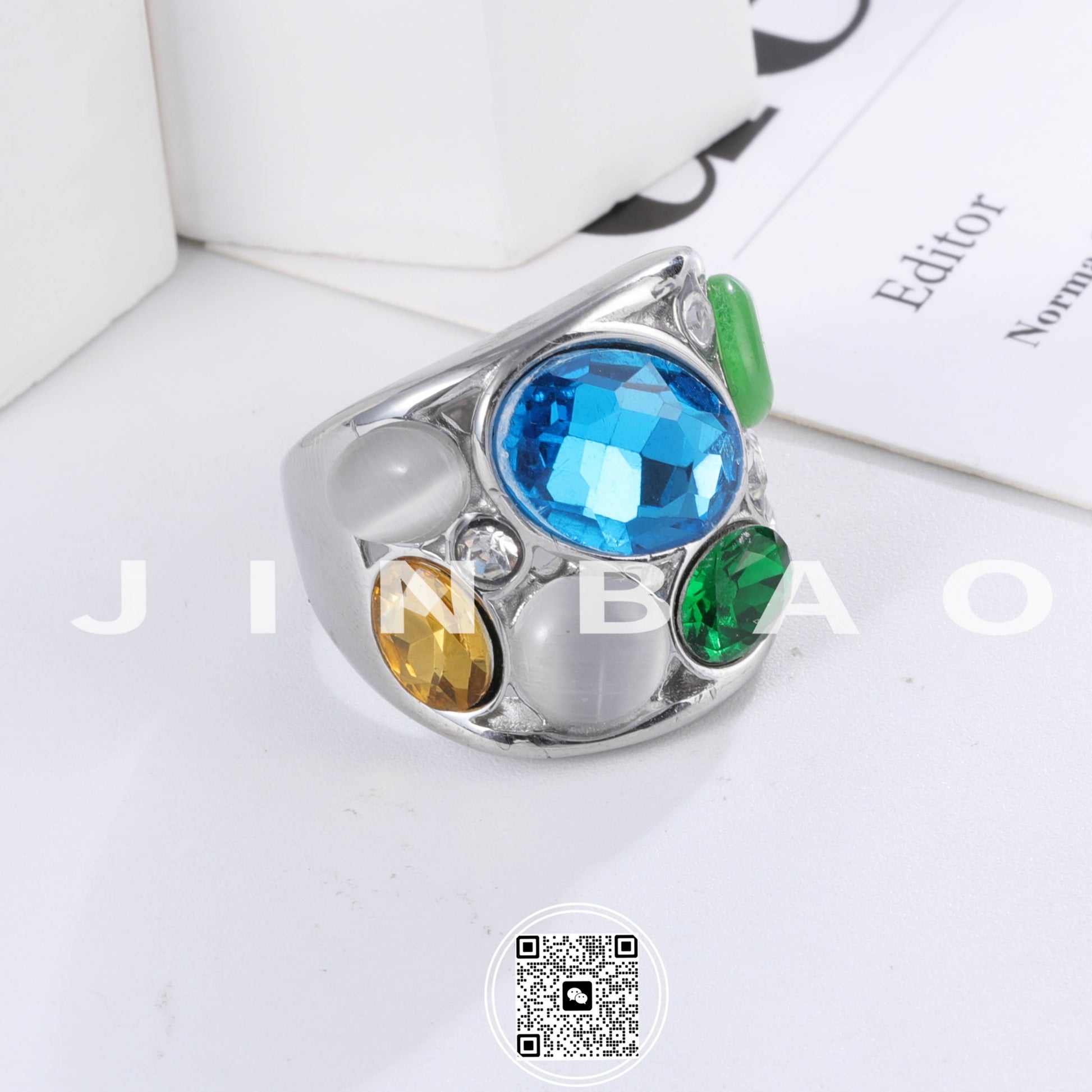 Colorful Stainless Steel Gemstone Ring Classic Fashion Women Ring | G004645
