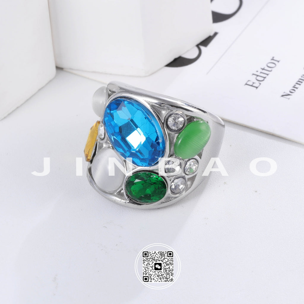 Colorful Stainless Steel Gemstone Ring Classic Fashion Women Ring | G004645