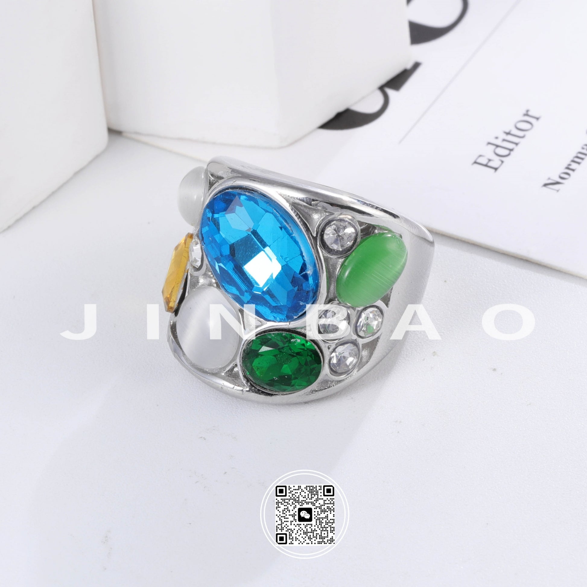 Colorful Stainless Steel Gemstone Ring Classic Fashion Women Ring | G004645
