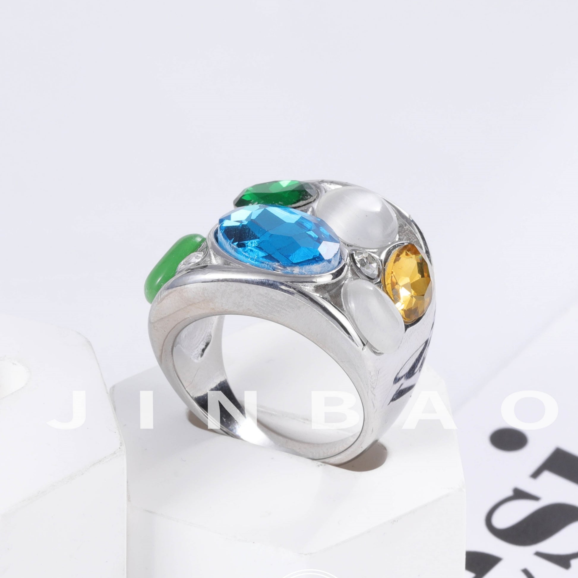 Colorful Stainless Steel Gemstone Ring Classic Fashion Women Ring | G004645