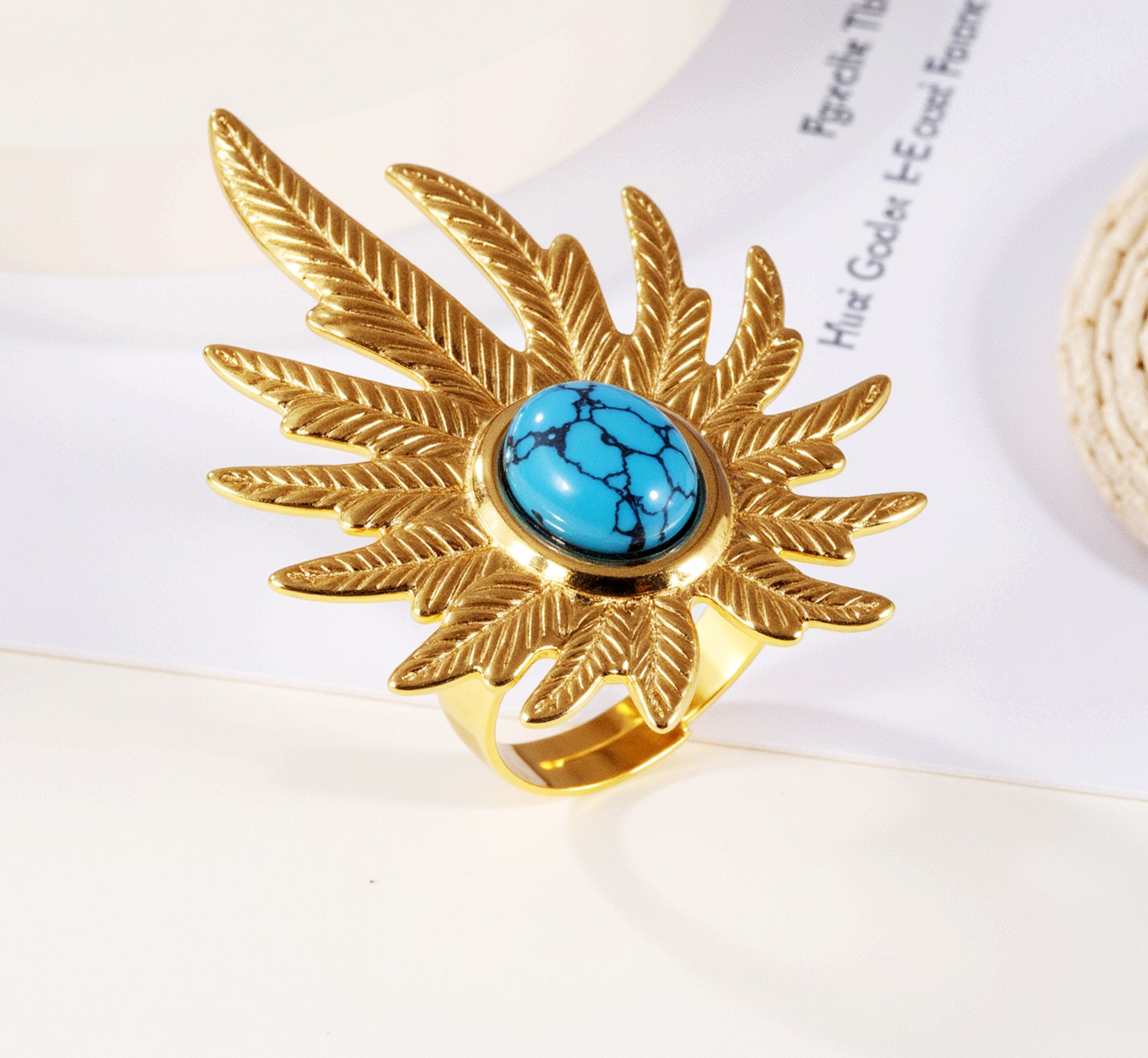 Turquoise in Leaves - Nature-Inspired Ring for Women | G005434