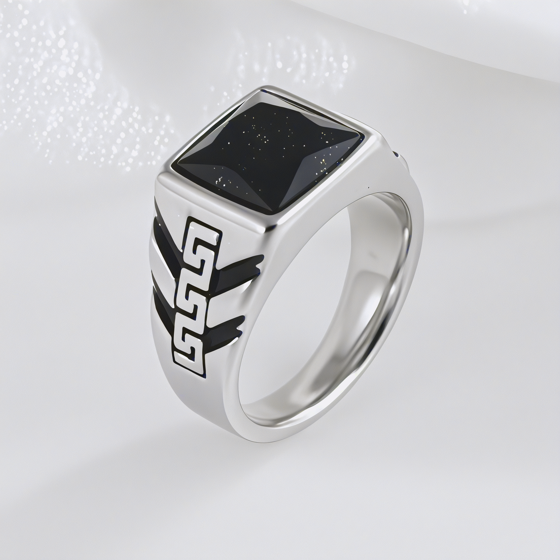 Bold Square Gemstone Stainless Steel Ring Greek Key Design for Men | BL1099