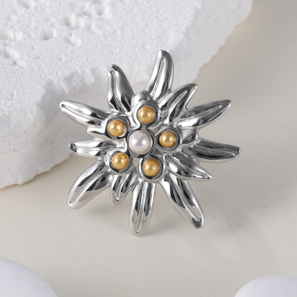 Elegant Ladies Flower Pearl Stainless Steel Ladies Waterproof Ring丨K003674