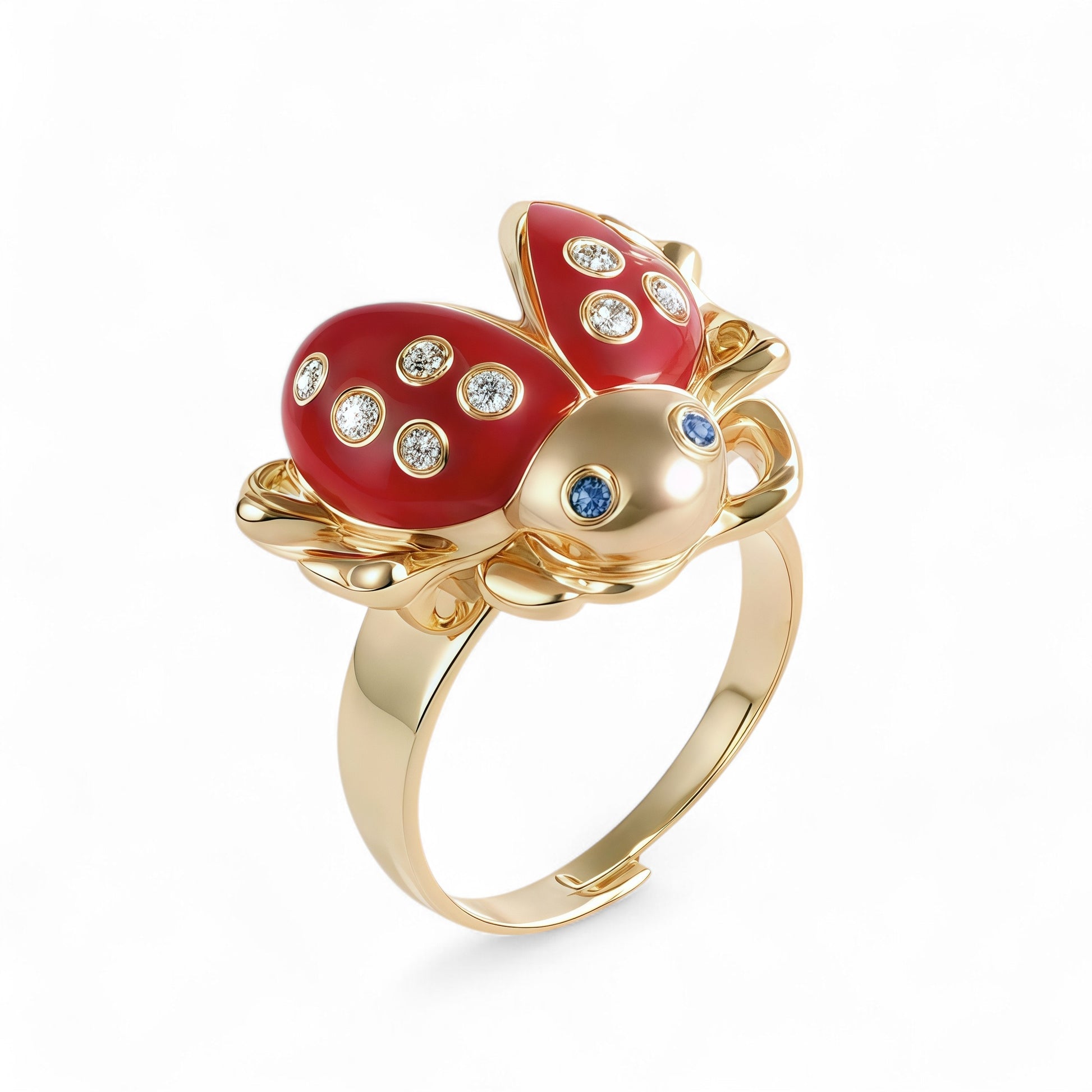 Cute lucky diamond-encrusted ladybug stainless steel Waterproof Waterproof Ring丨K007541J
