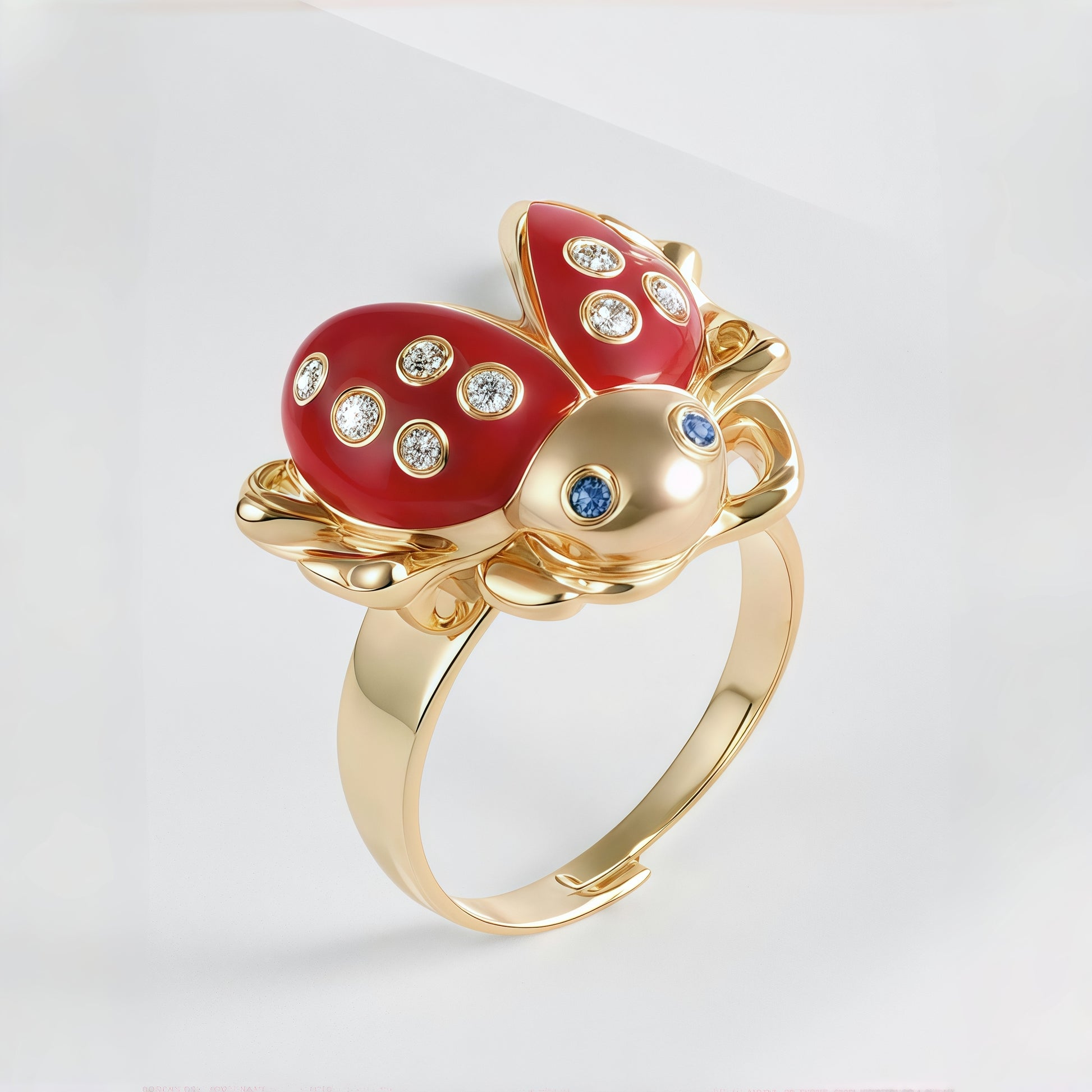 Cute lucky diamond-encrusted ladybug stainless steel Waterproof Waterproof Ring丨K007541J