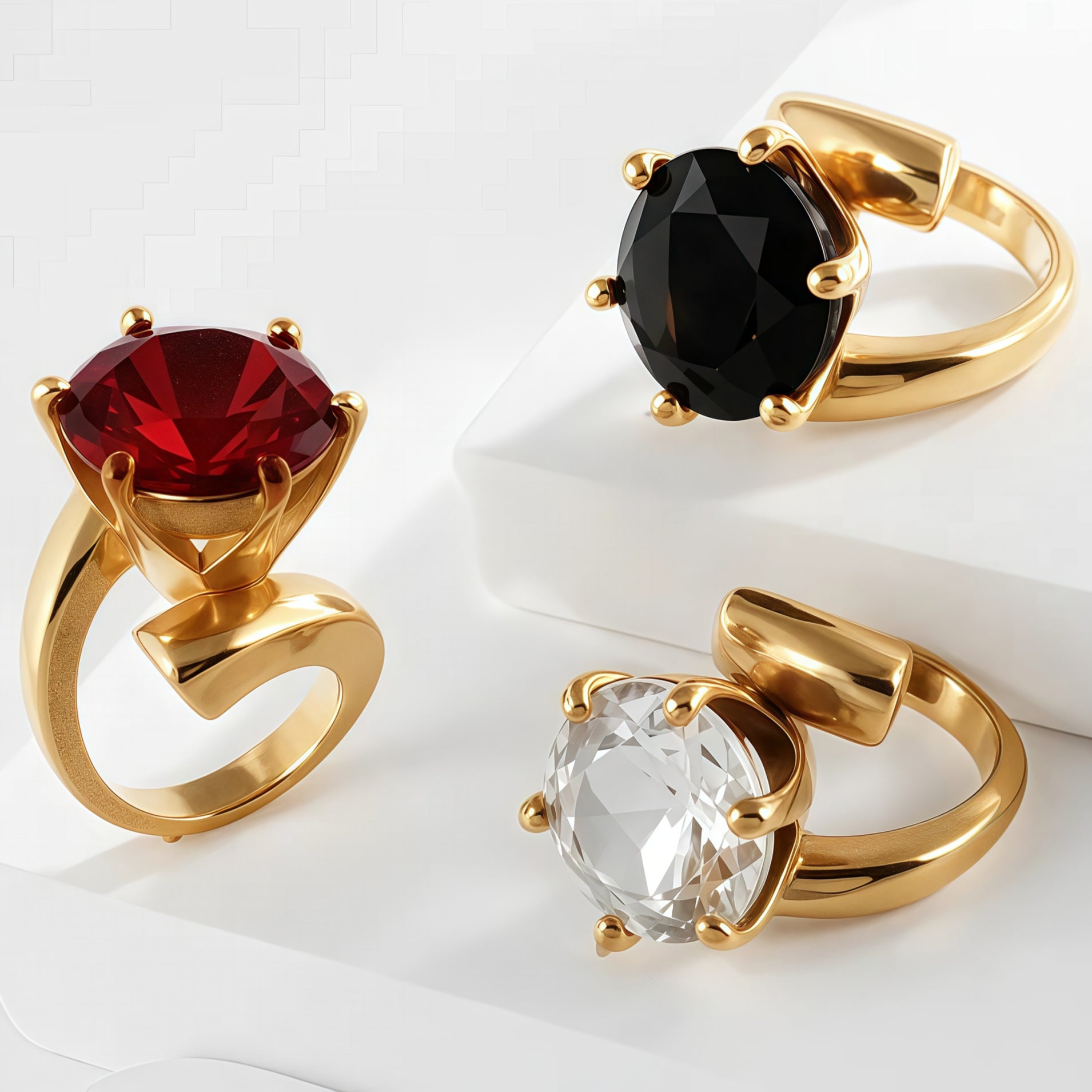 Stainless Steel Curved Gemstone Ring Stylish Elegant Design for Women | XHBL-1