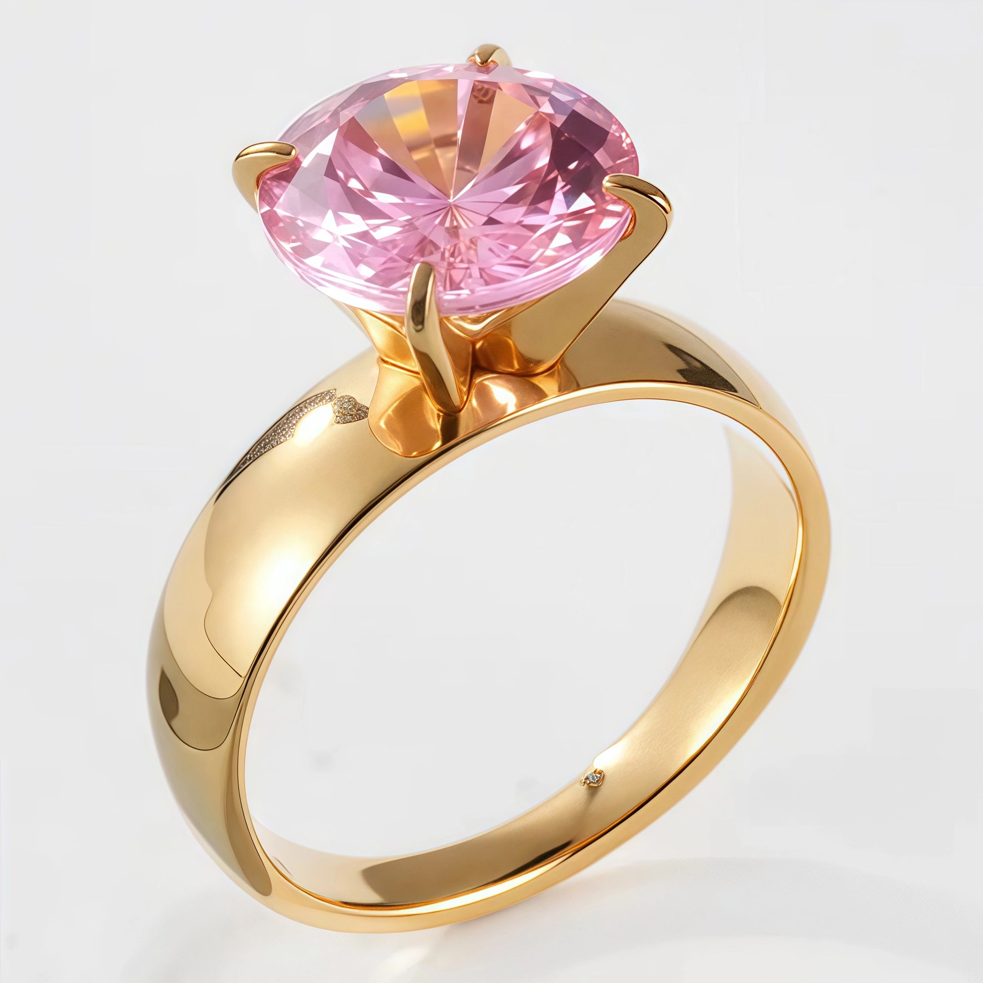 Stainless steel women's ring with large pink gemstone丨ST82