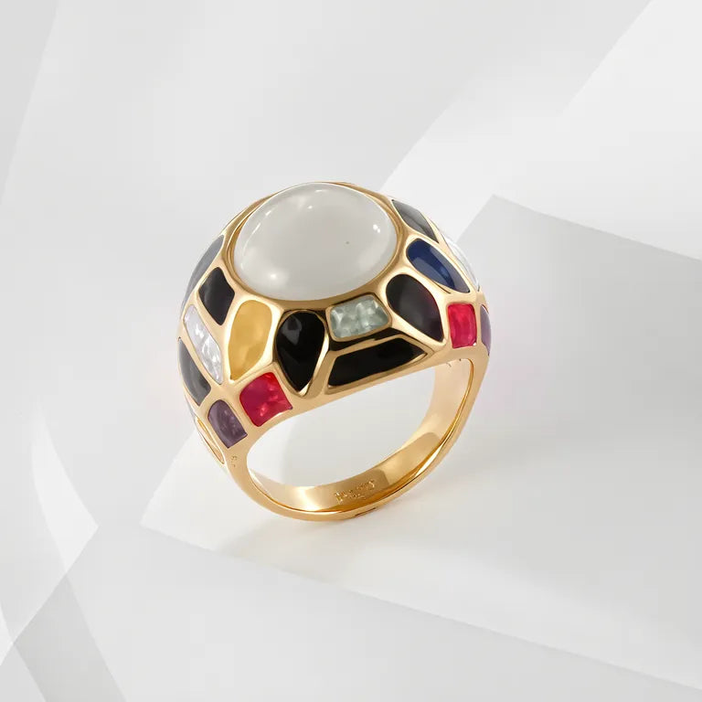 Vintage Colorful Enamel Design Ring Women's Gold Fashion Ring | G005445
