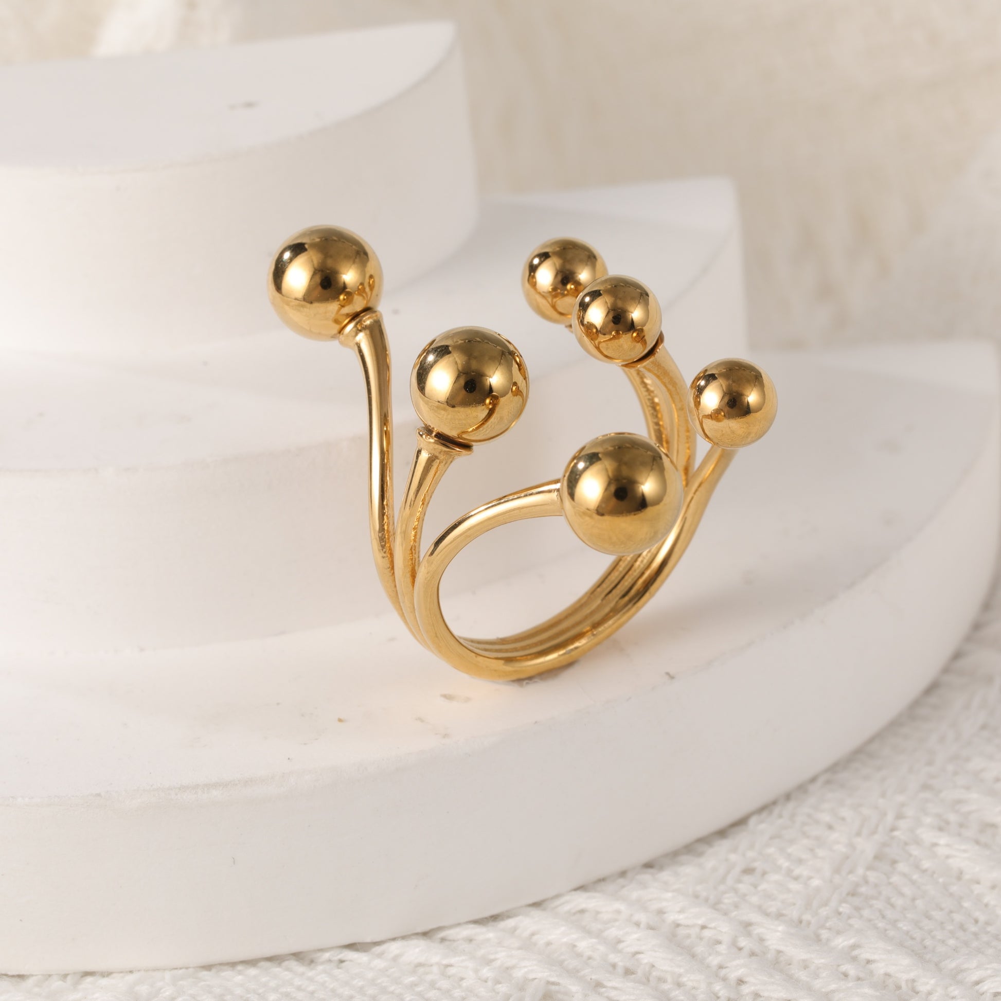 Modern Stainless Steel Cluster Ring with Multiple Spheres Women Ring | G002239