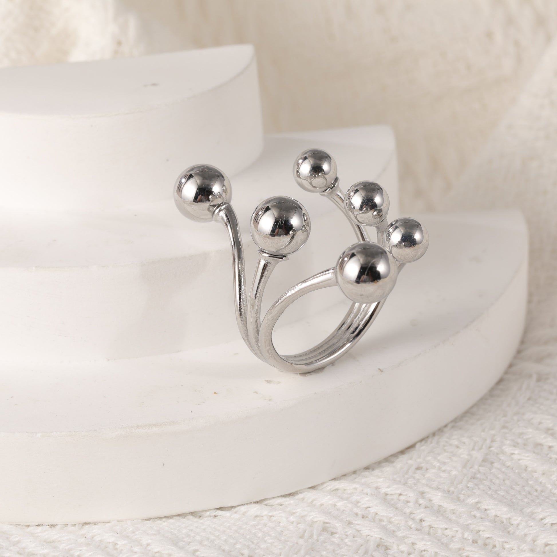Modern Stainless Steel Cluster Ring with Multiple Spheres Women Ring | G002239