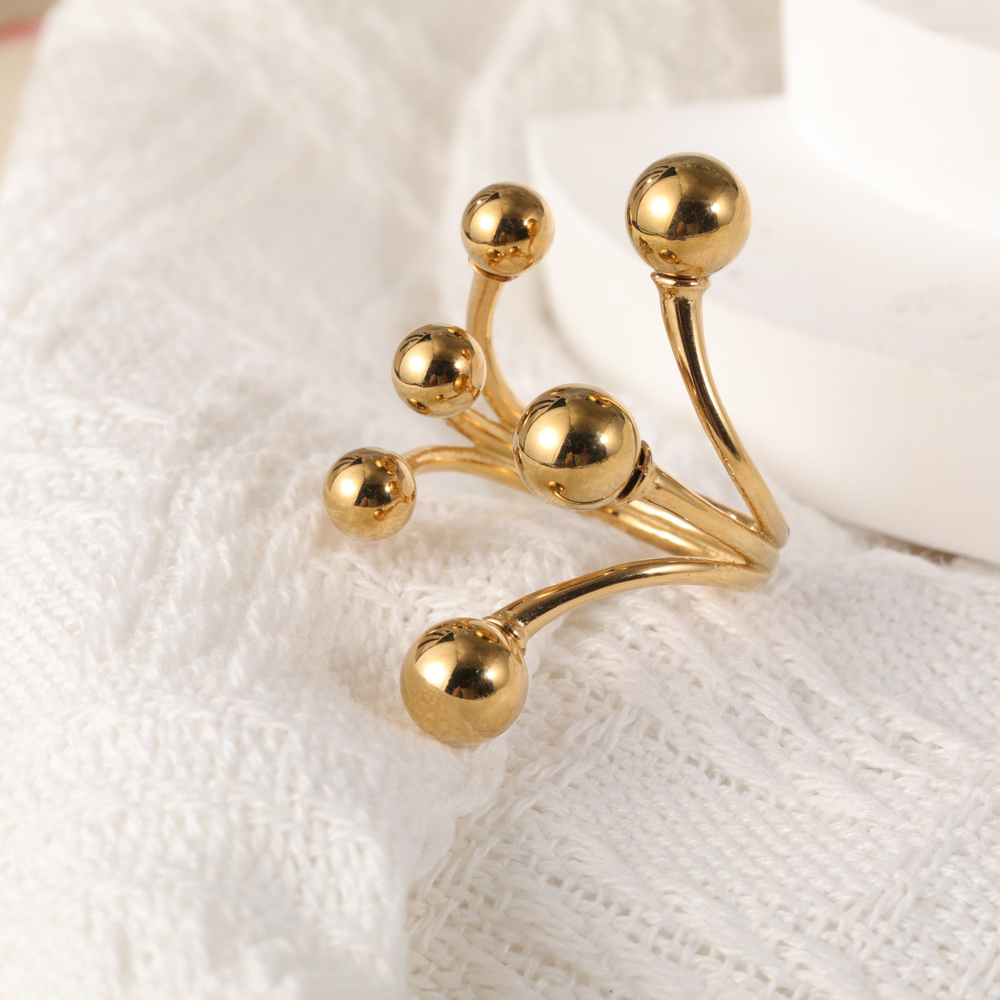 Modern Stainless Steel Cluster Ring with Multiple Spheres Women Ring | G002239