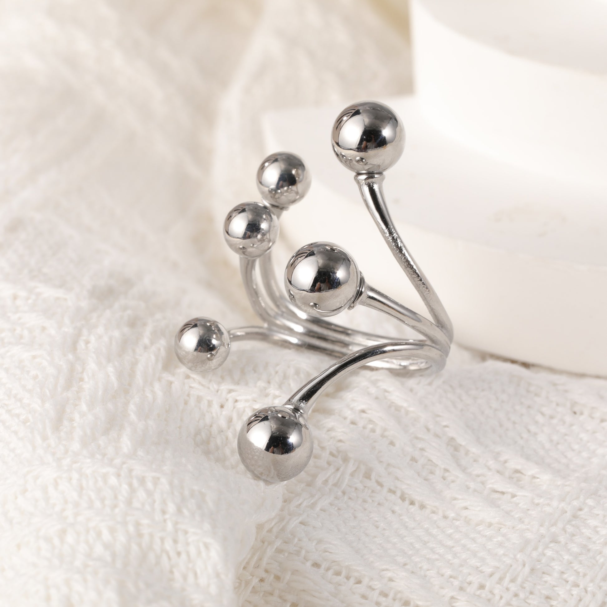 Modern Stainless Steel Cluster Ring with Multiple Spheres Women Ring | G002239
