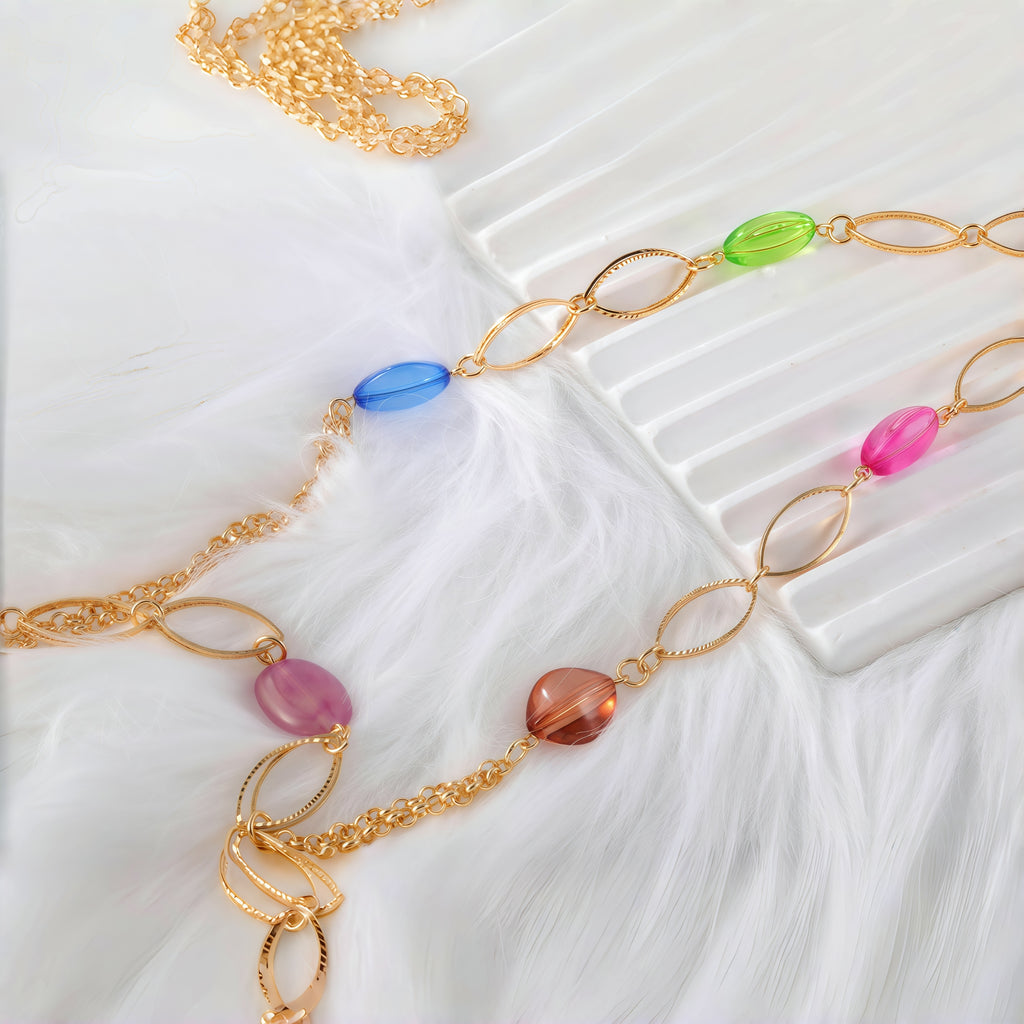 Fashionable Gold-Plated Gemstone Pendant Necklace, 3 Colorful Round Crystals, Ideal for Daily Wear and Gifts