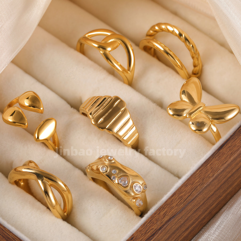 24K Gold PVD Stainless Steel Titanium Cross & Butterfly Women's Ring