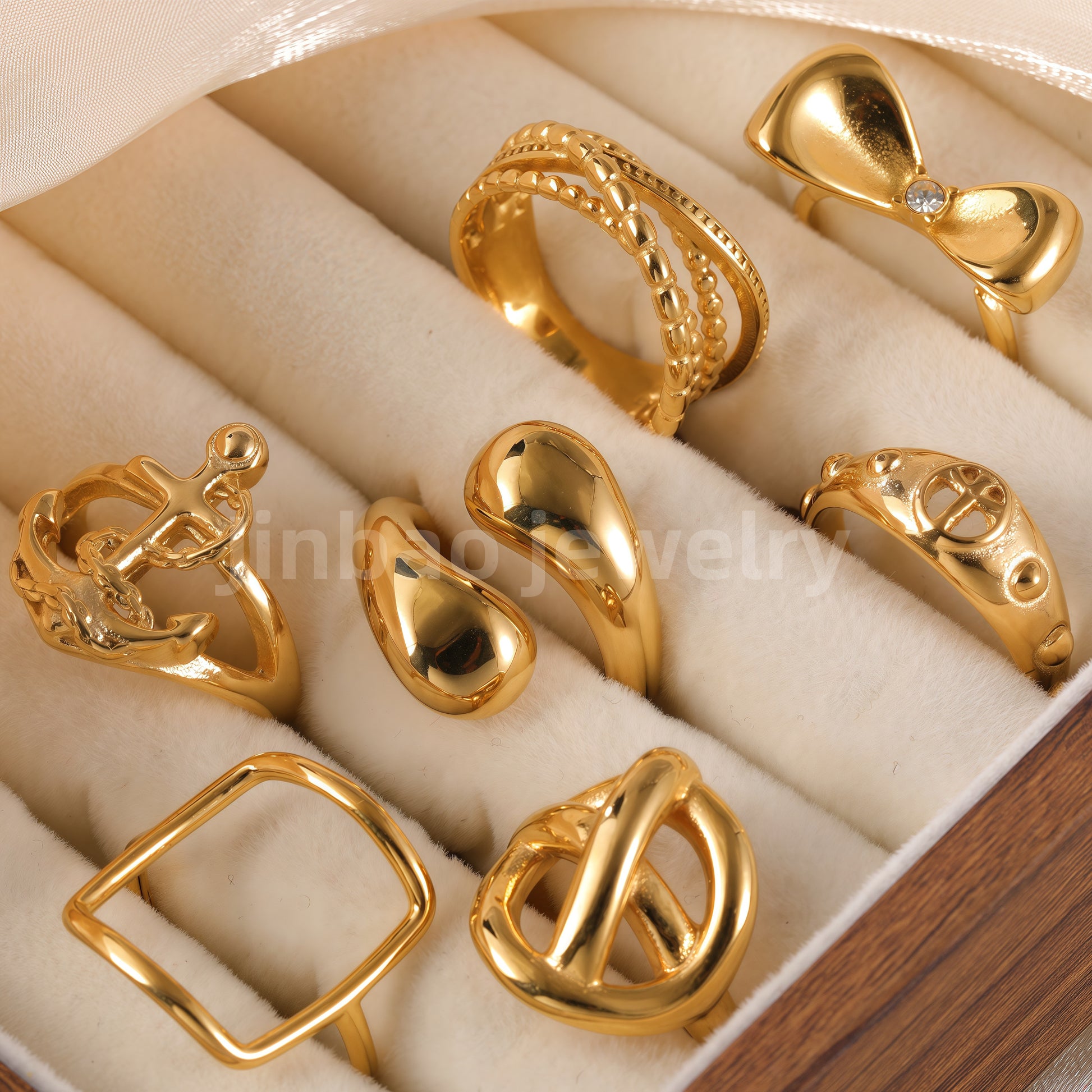 24K Gold PVD Stainless Steel Titanium Unique Collection Women's Ring