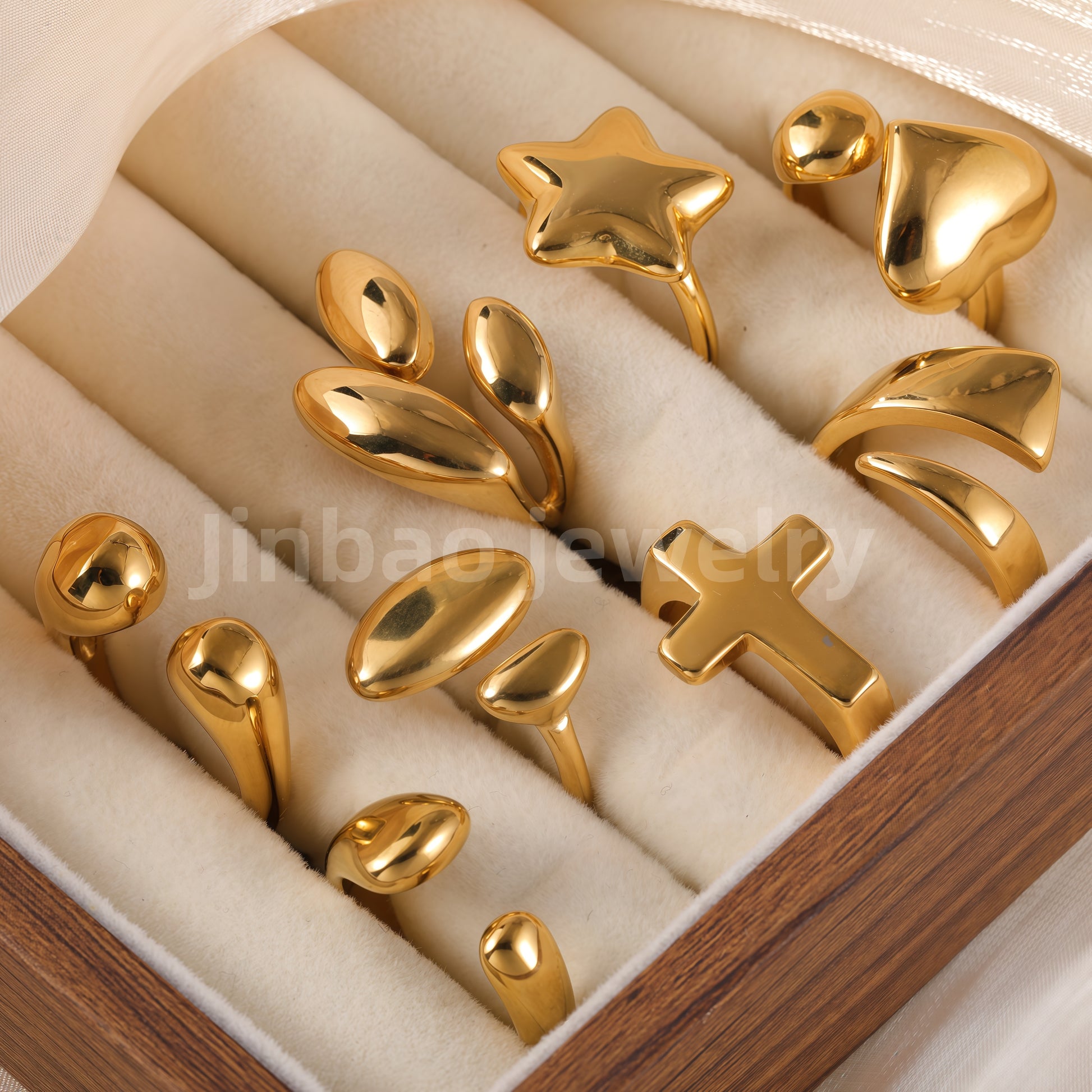 24K Gold PVD Stainless Steel Titanium Geometric Women's Ring
