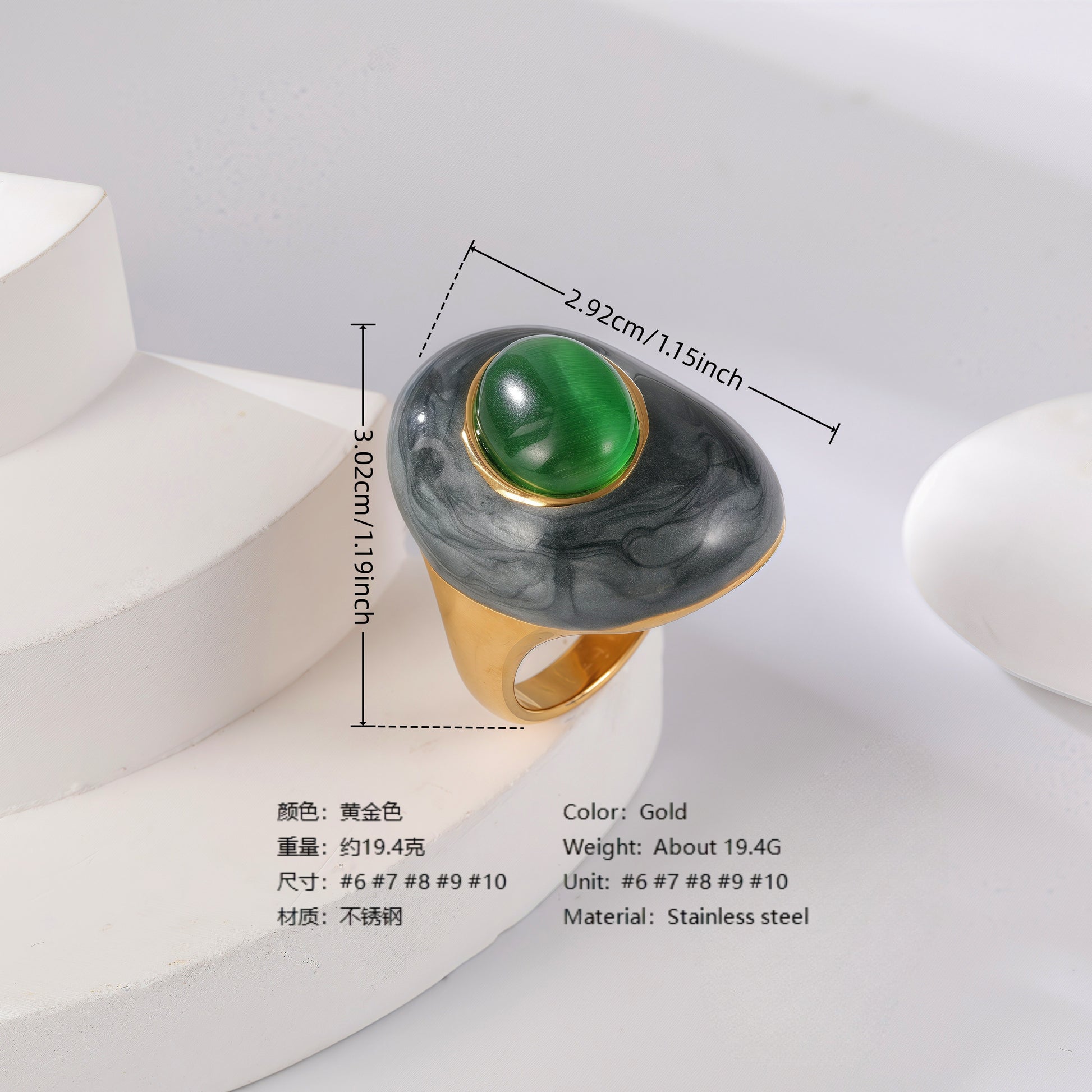 24K Gold PVD Stainless Steel Titanium Flower & Pearl Women's Ring