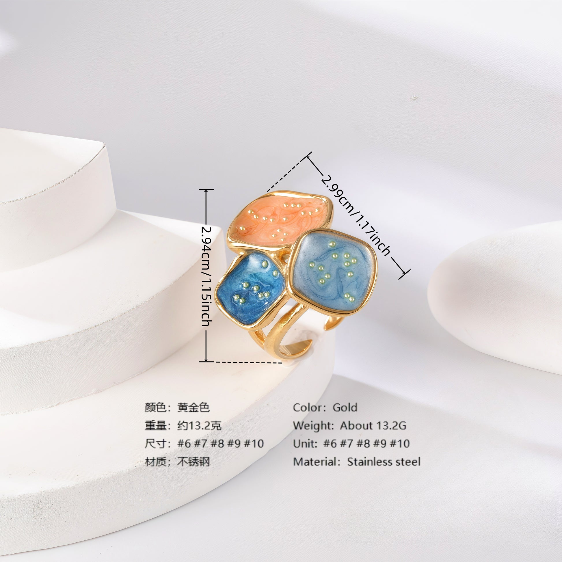 24K Gold PVD Stainless Steel Titanium Colorful Flower Women's Ring