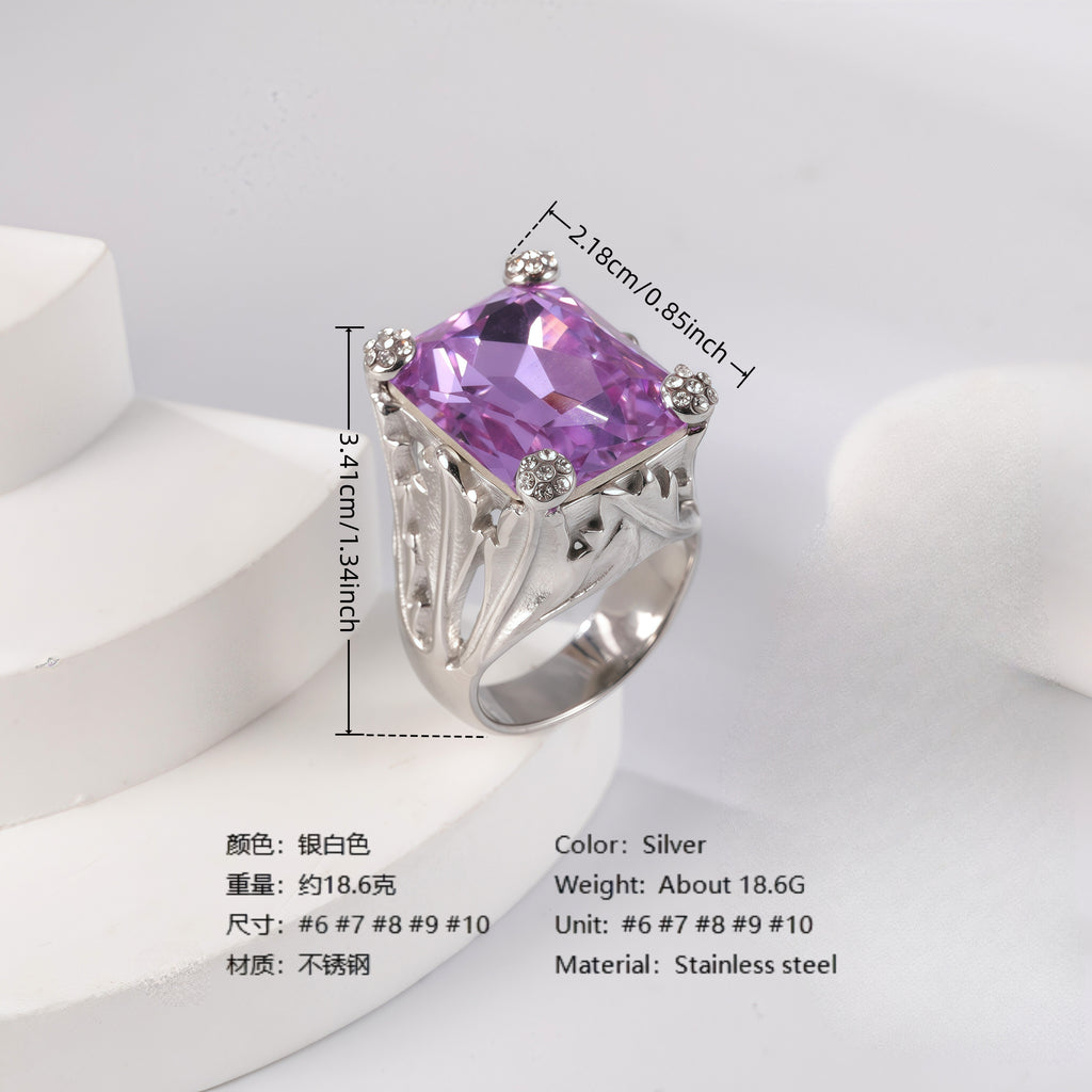 24K Gold PVD Stainless Steel Titanium Elegant Multi-Color Gemstone Women's Ring
