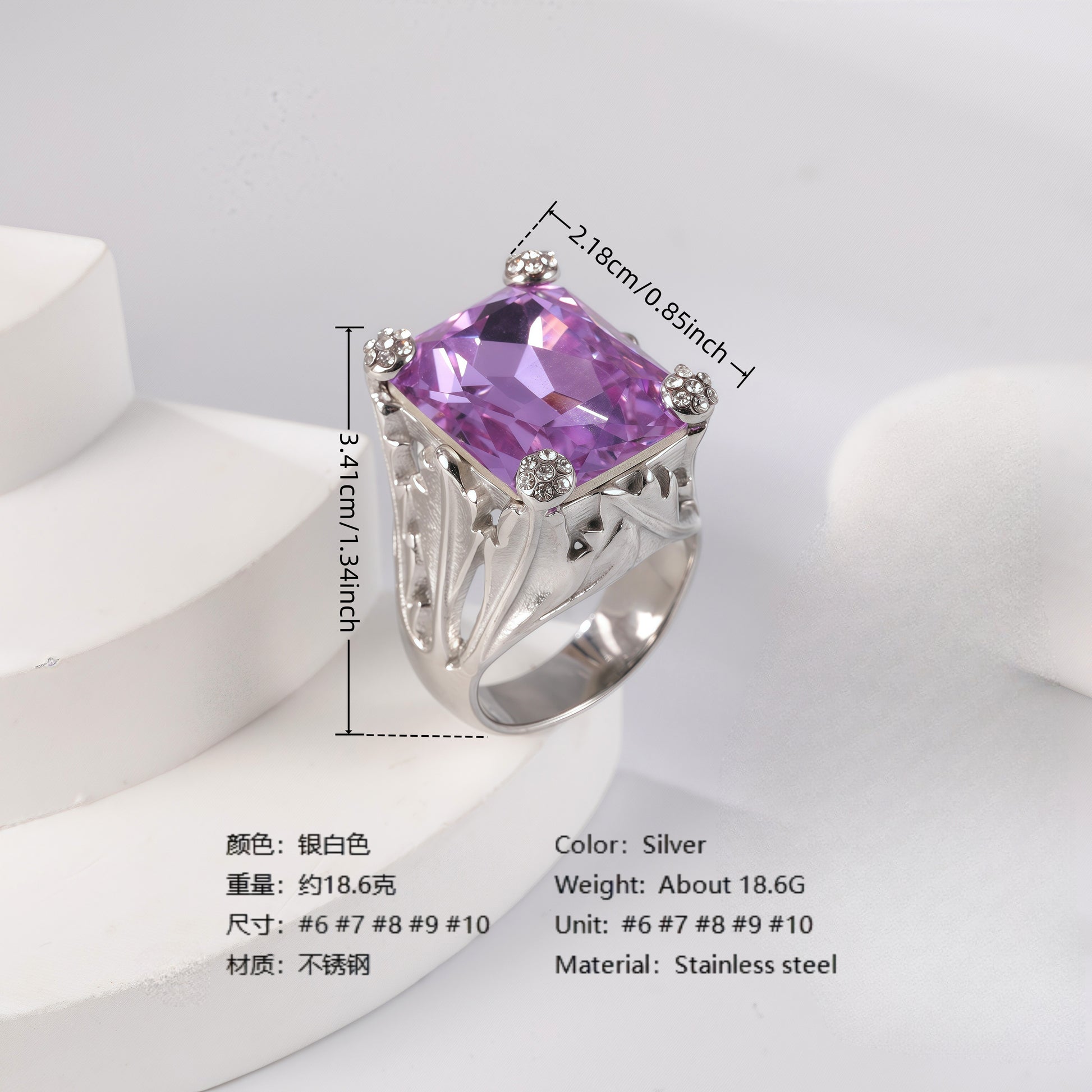 24K Gold PVD Stainless Steel Titanium Elegant Multi-Color Gemstone Women's Ring