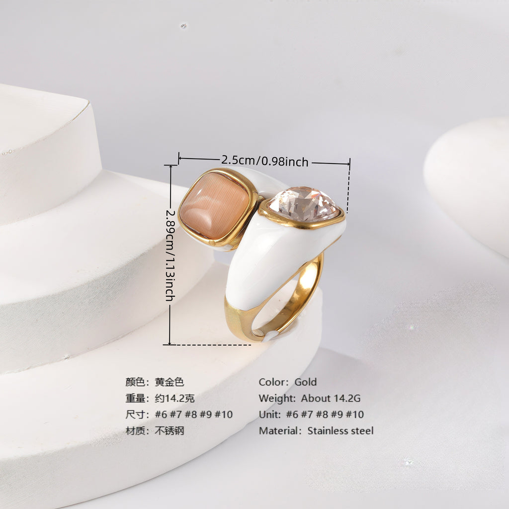 24K Gold PVD Stainless Steel Titanium Elegant Multi-Color Gemstone Women's Ring
