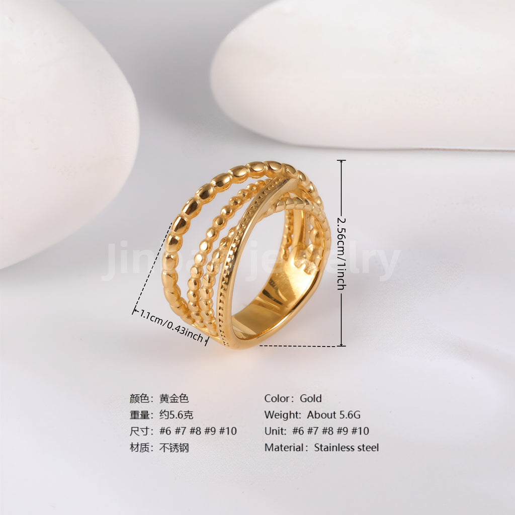 24K Gold PVD Stainless Steel Titanium Unique Collection Women's Ring