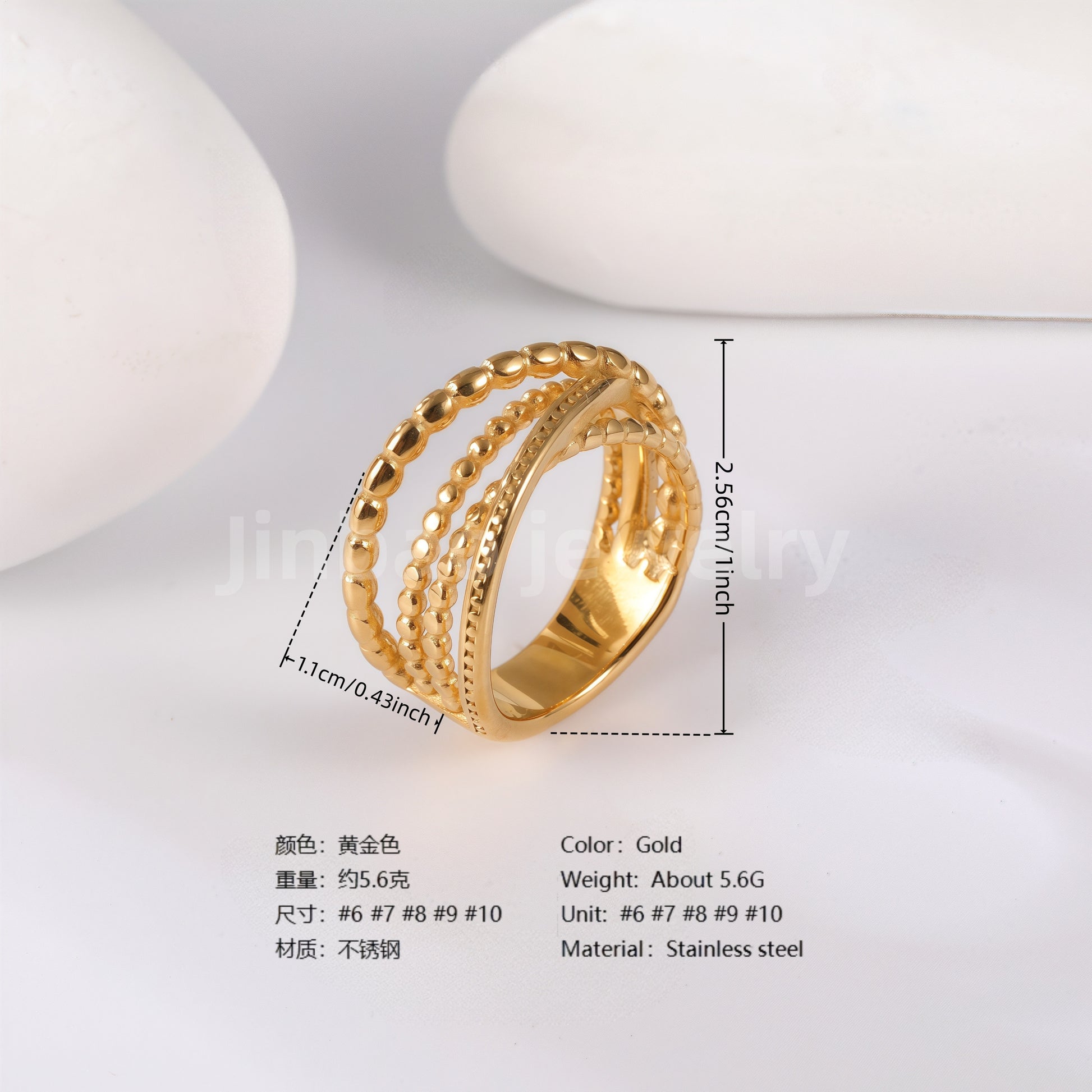 24K Gold PVD Stainless Steel Titanium Unique Collection Women's Ring