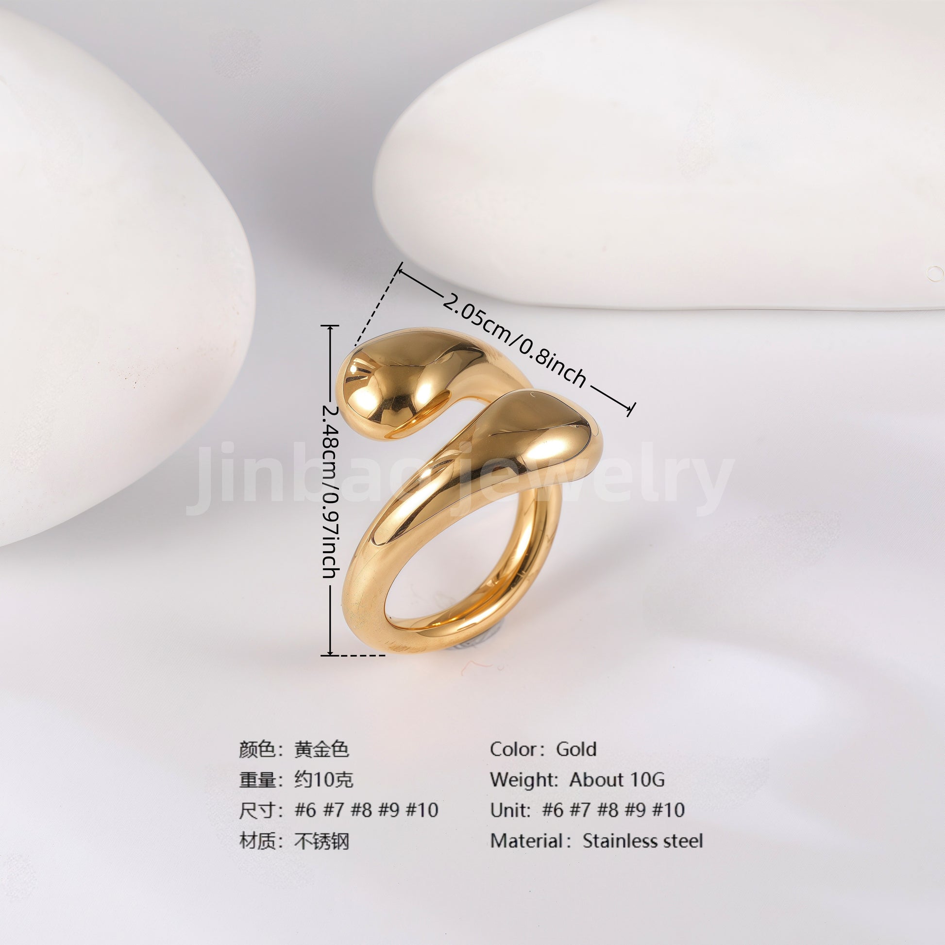24K Gold PVD Stainless Steel Titanium Unique Collection Women's Ring