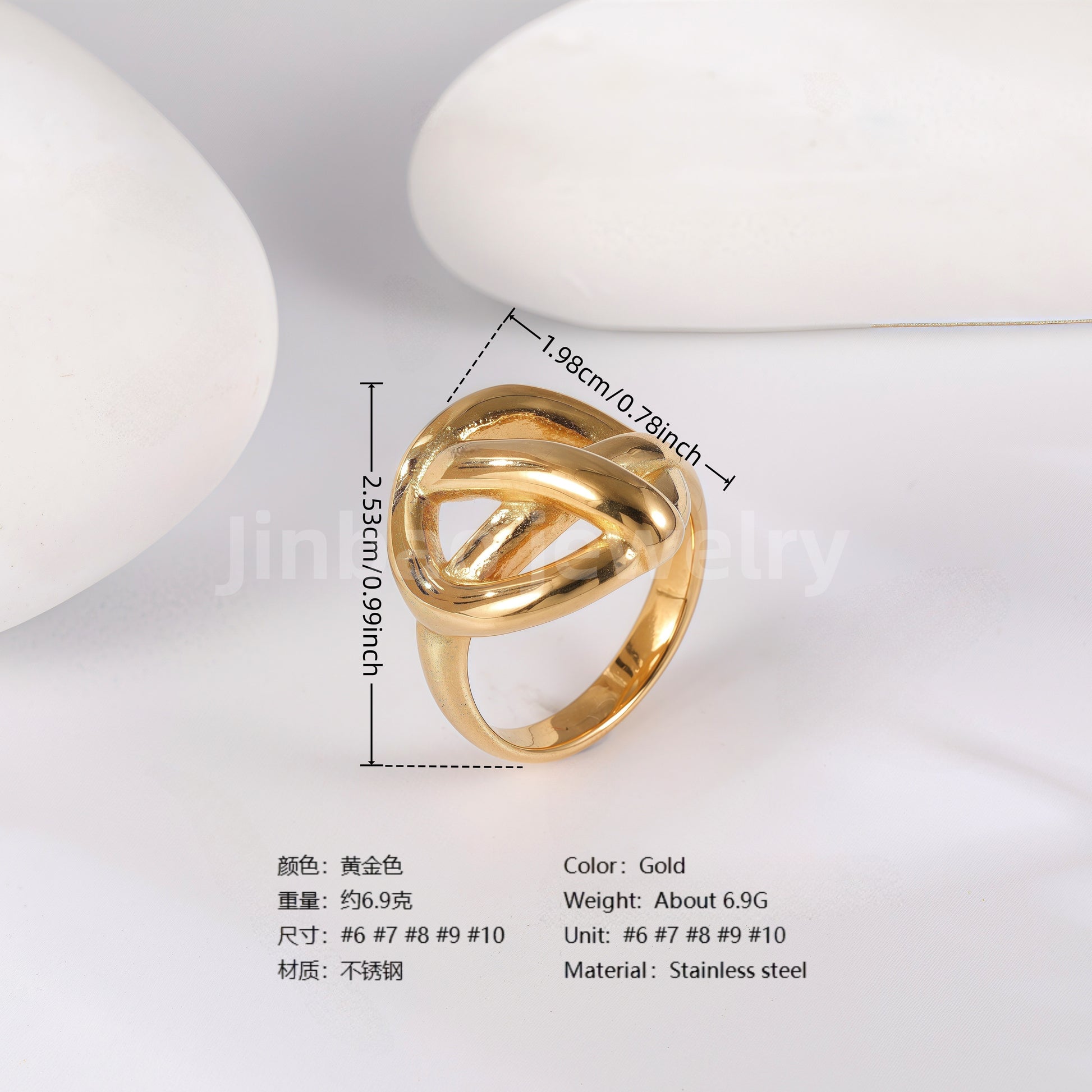 24K Gold PVD Stainless Steel Titanium Unique Collection Women's Ring