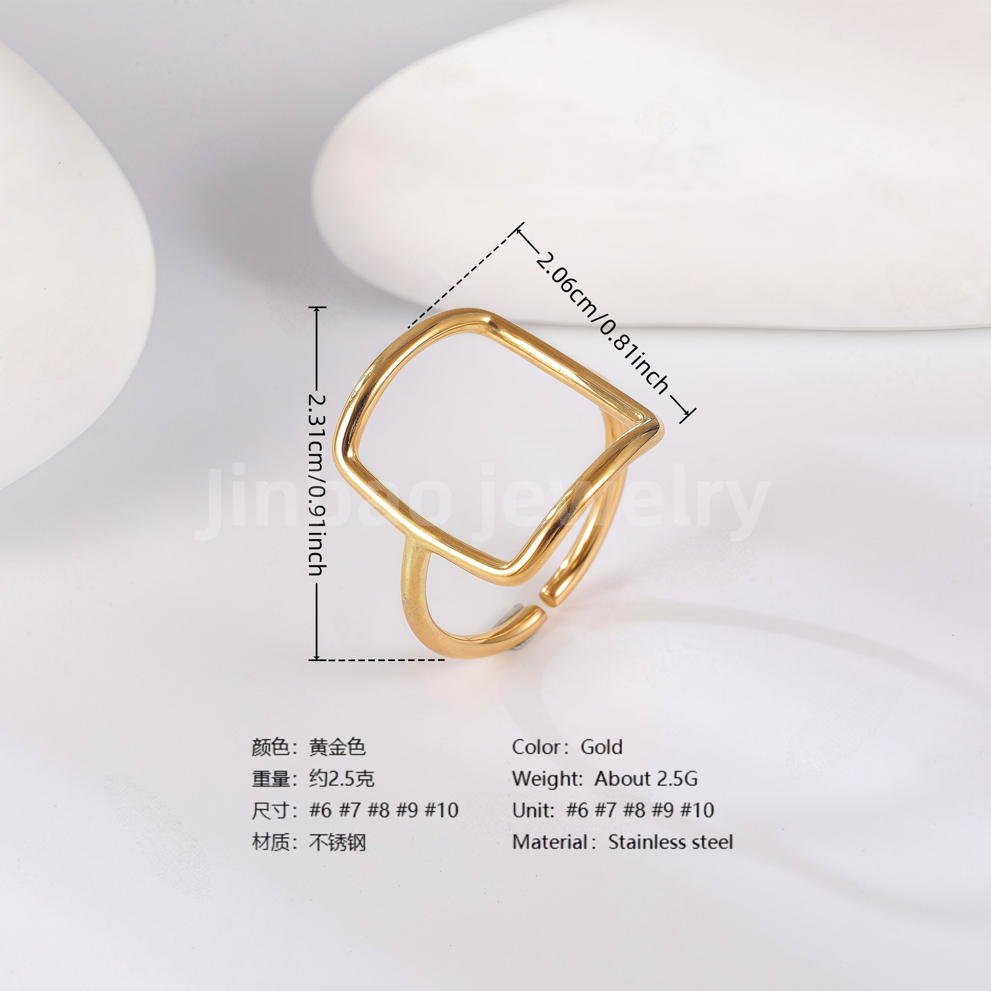 24K Gold PVD Stainless Steel Titanium Unique Collection Women's Ring