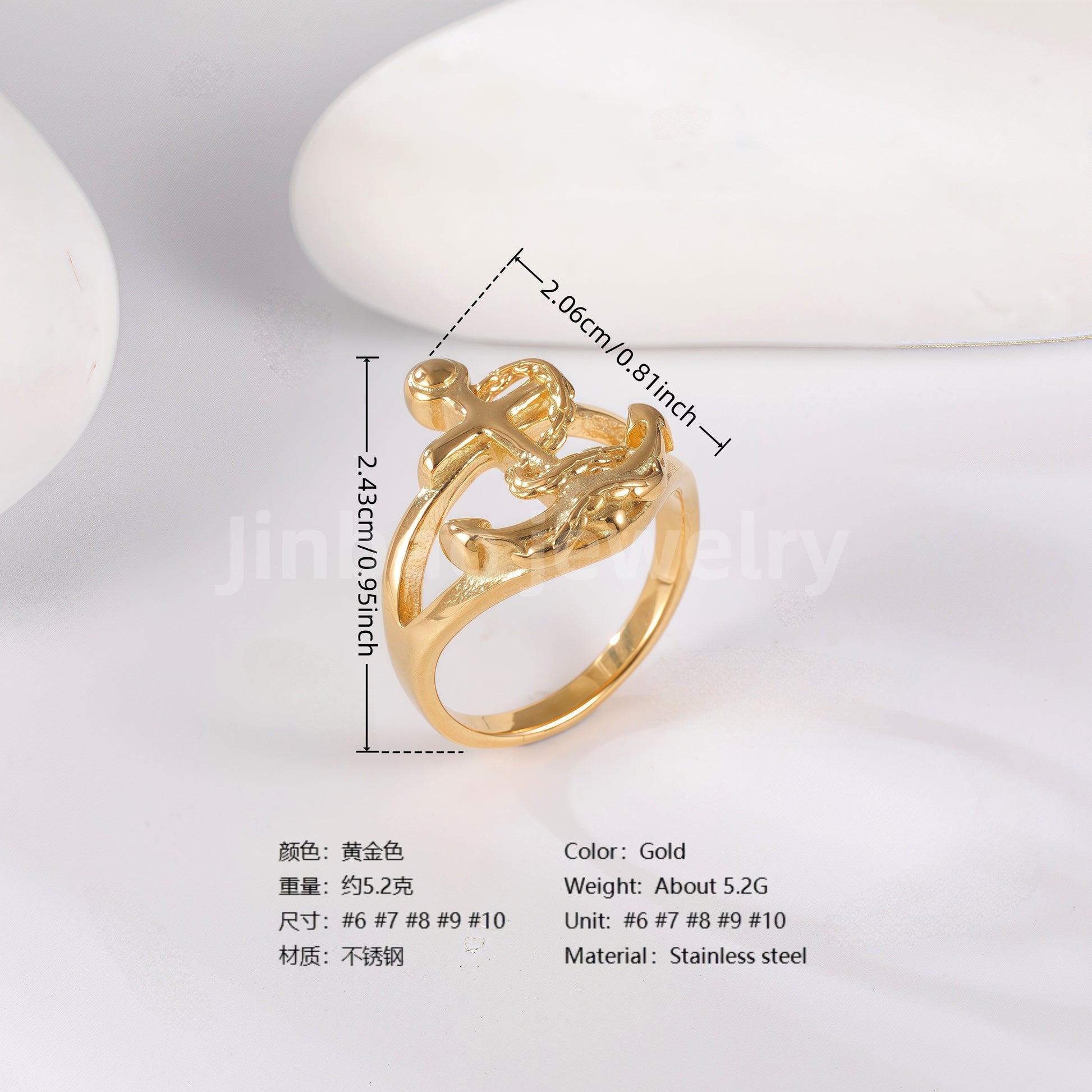 24K Gold PVD Stainless Steel Titanium Unique Collection Women's Ring