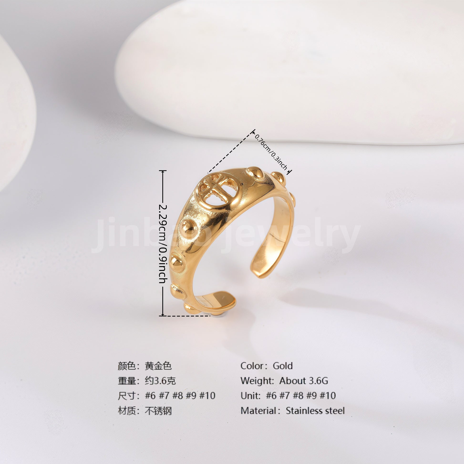 24K Gold PVD Stainless Steel Titanium Unique Collection Women's Ring