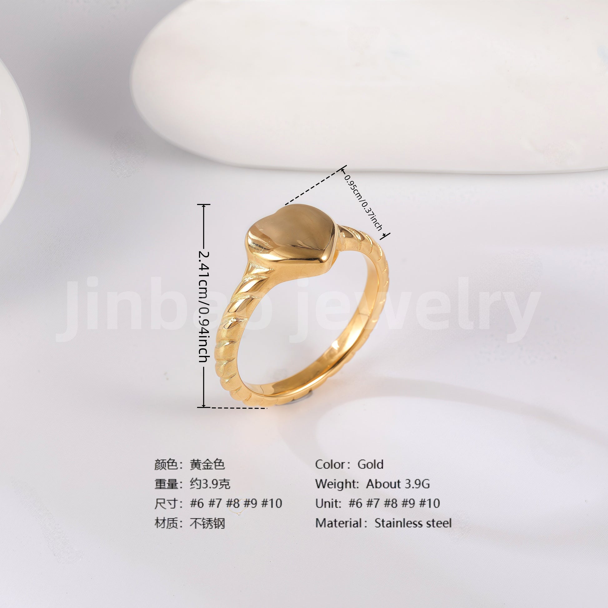 24K Gold PVD Stainless Steel Titanium Heart & Floral Women's Ring