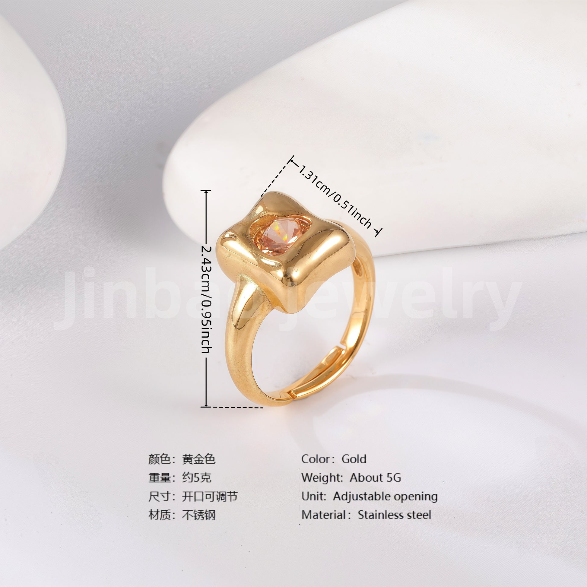 24K Gold PVD Stainless Steel Titanium Heart & Floral Women's Ring
