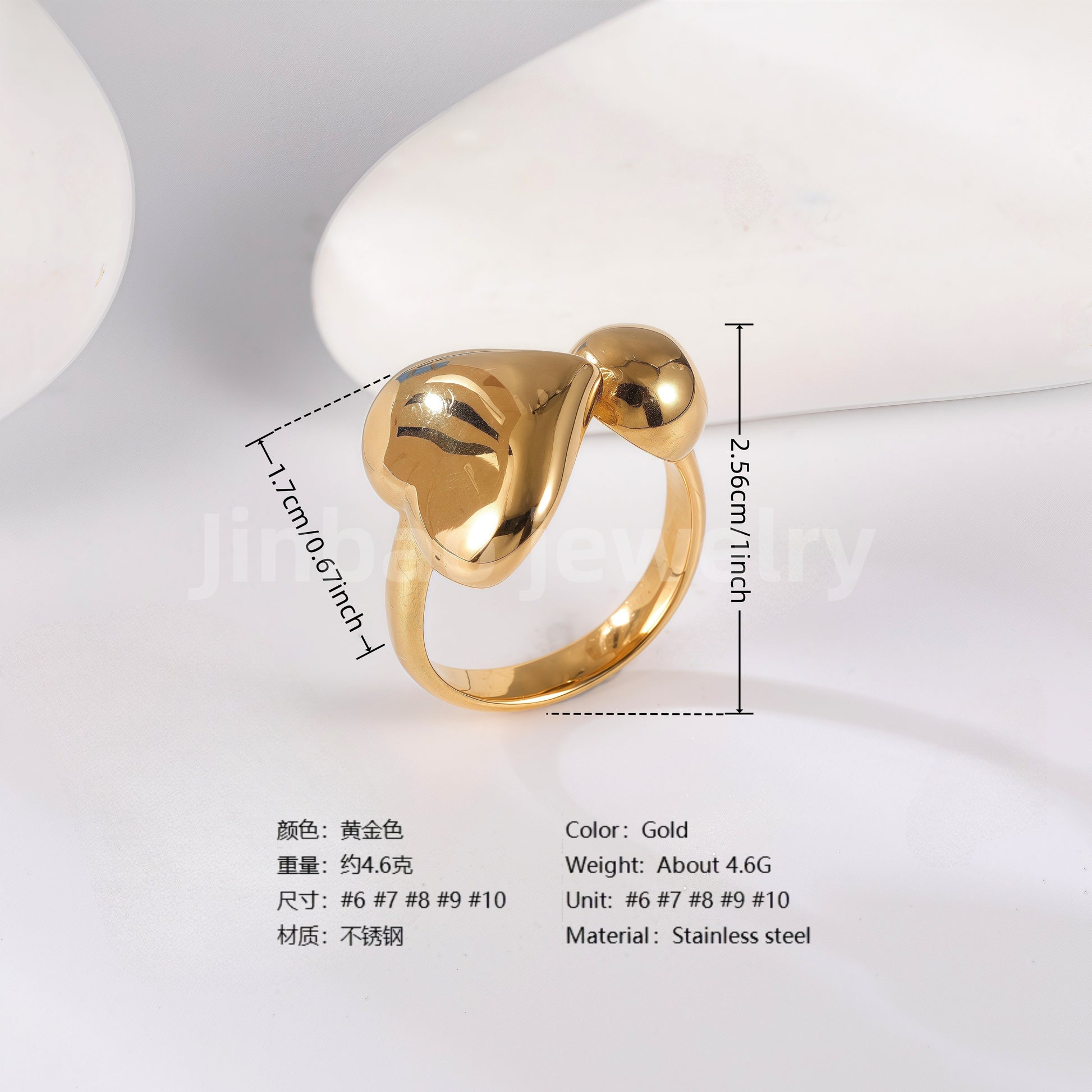 24K Gold PVD Stainless Steel Titanium Geometric Women's Ring